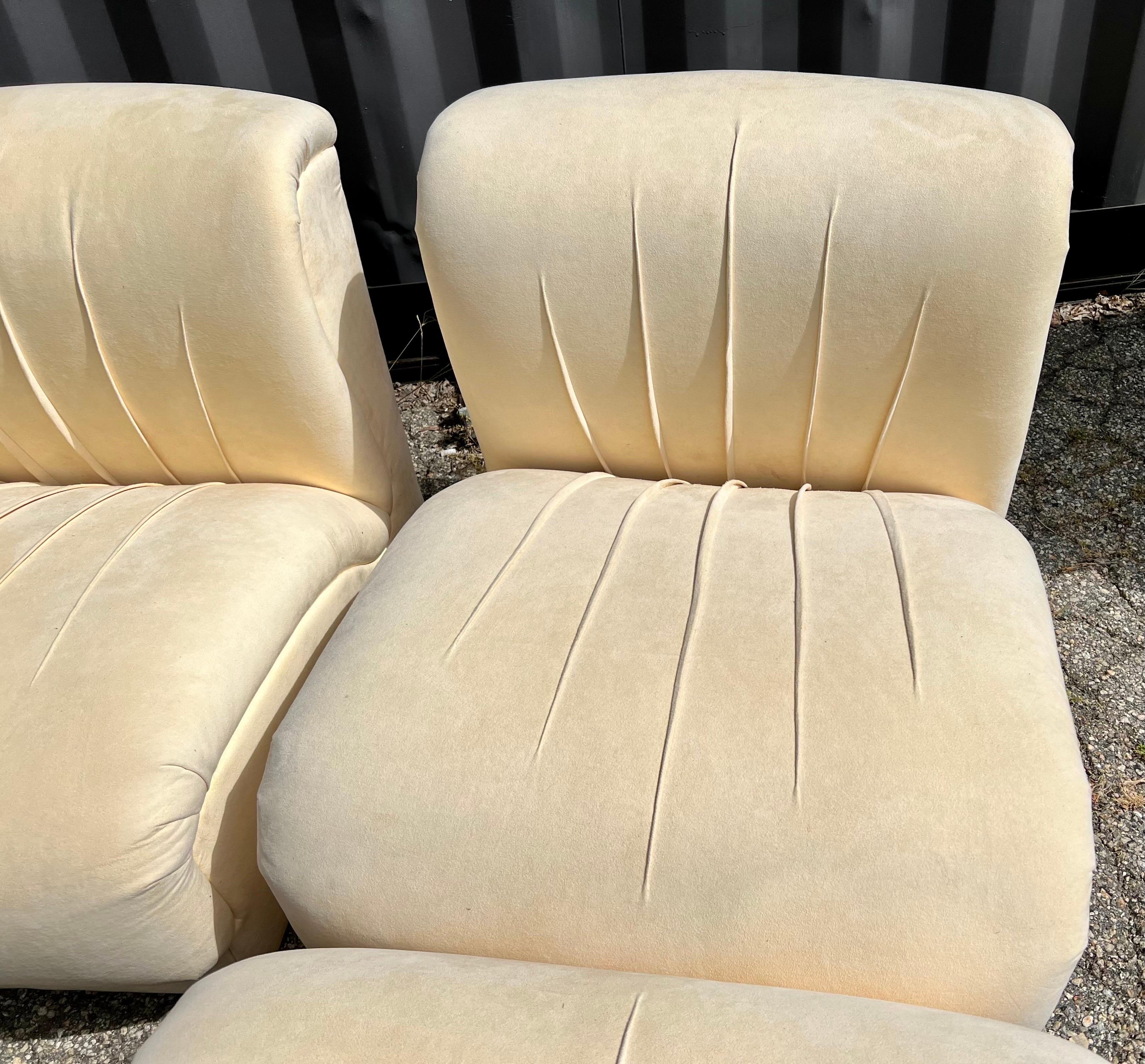 Pair of Mid-Century Modern Slipper Chairs and Matching Single Ottoman 4