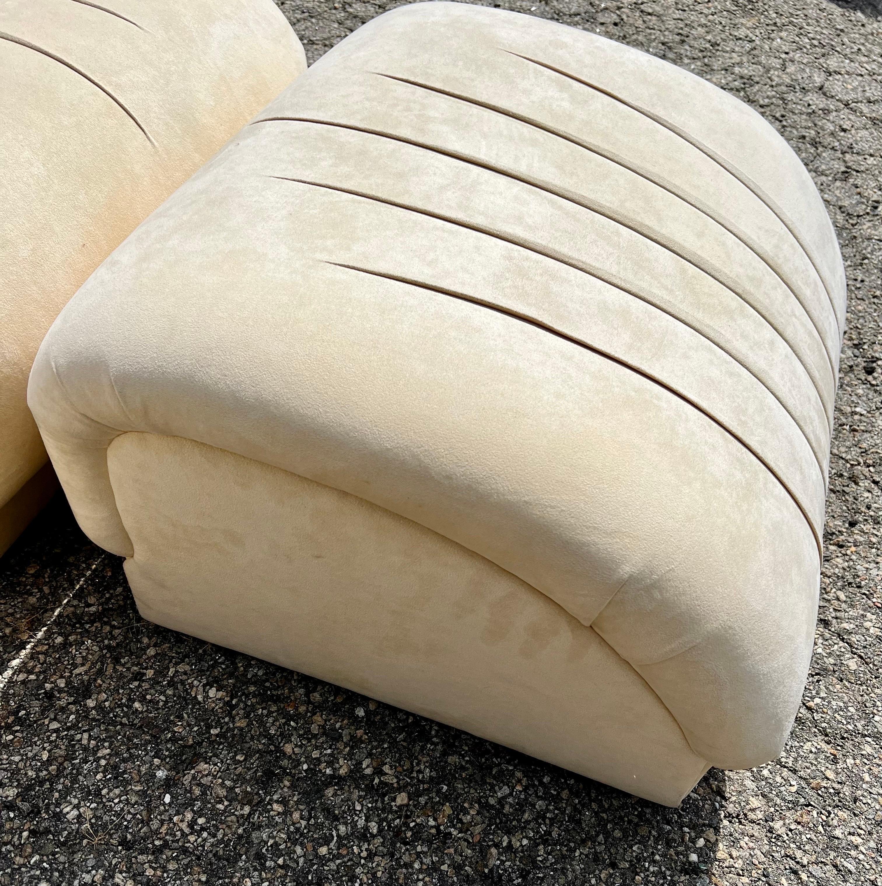 Wood Pair of Mid-Century Modern Slipper Chairs and Matching Single Ottoman