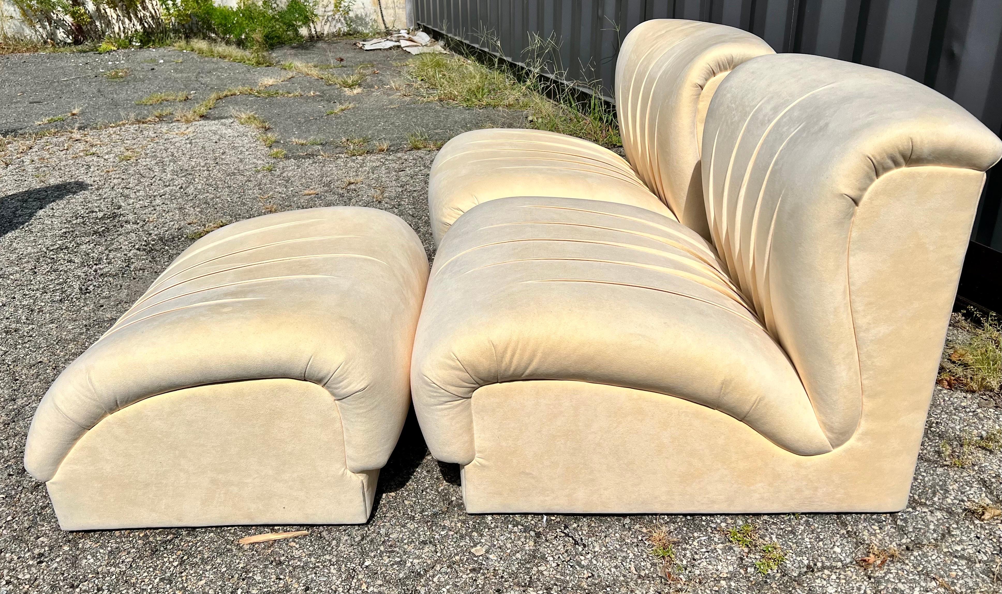 Pair of Mid-Century Modern Slipper Chairs and Matching Single Ottoman 1
