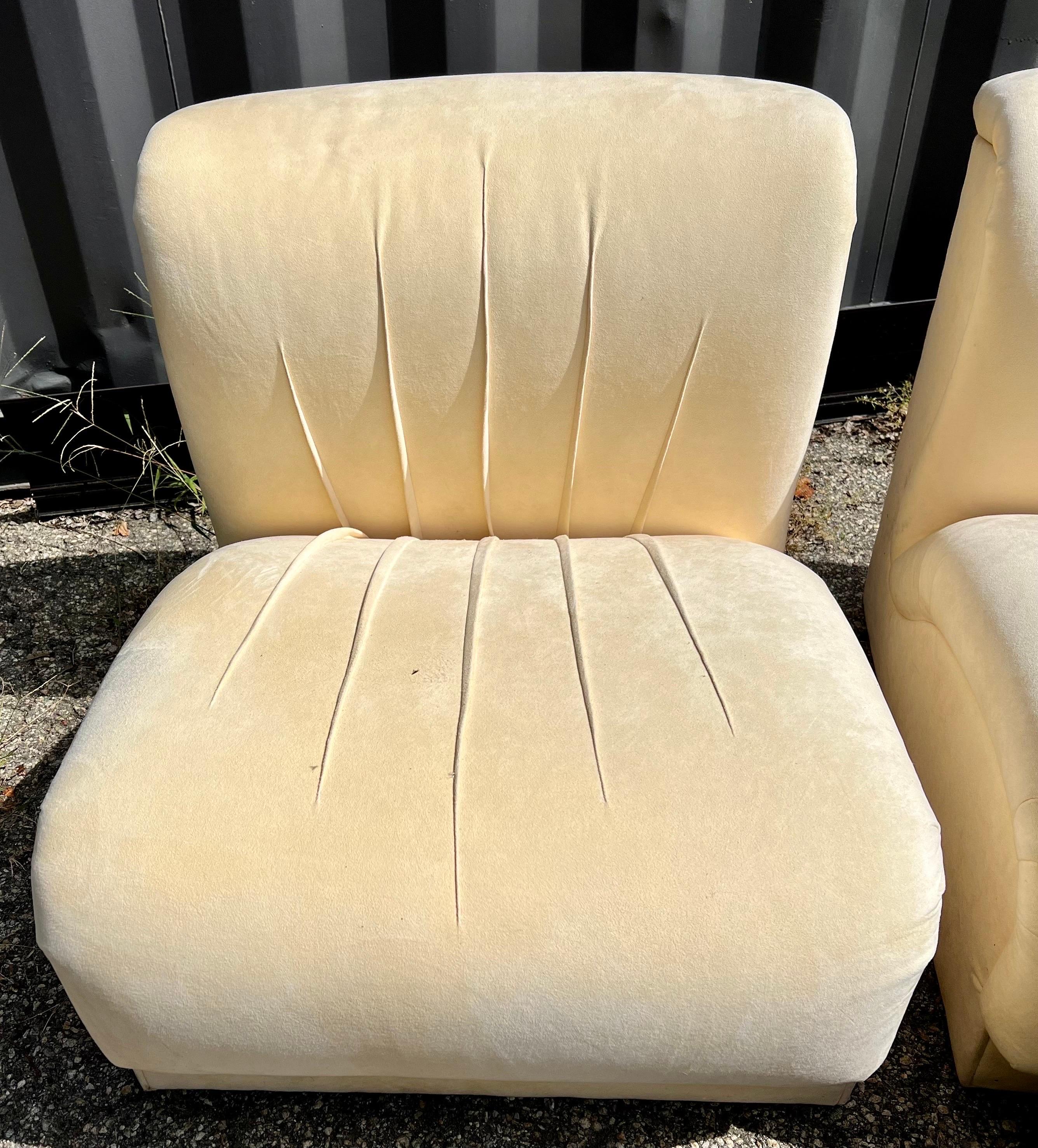 Pair of Mid-Century Modern Slipper Chairs and Matching Single Ottoman 2