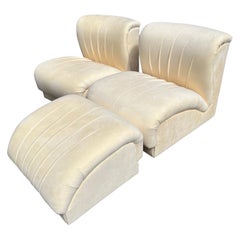 Pair of Mid-Century Modern Slipper Chairs and Matching Single Ottoman