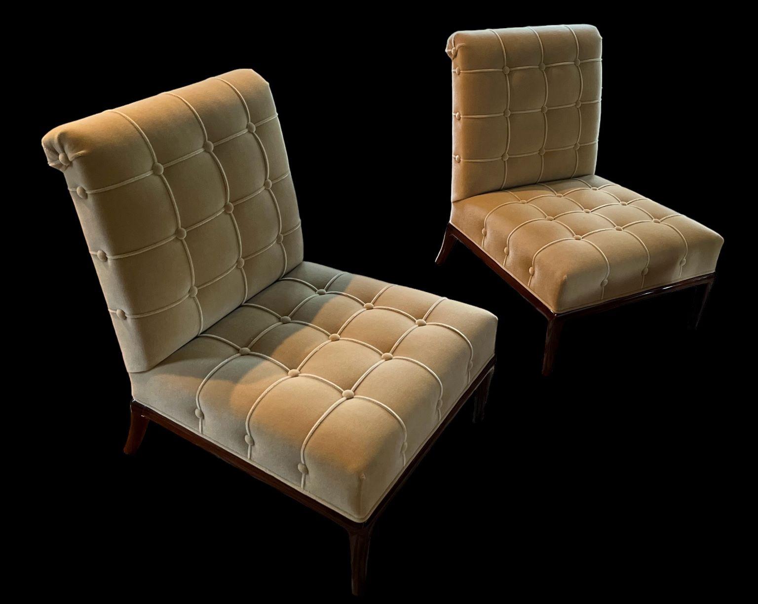 Stained Pair of Mid Century Modern Slipper Chairs Attributed Robsjohn-Gibbings C.1950's For Sale