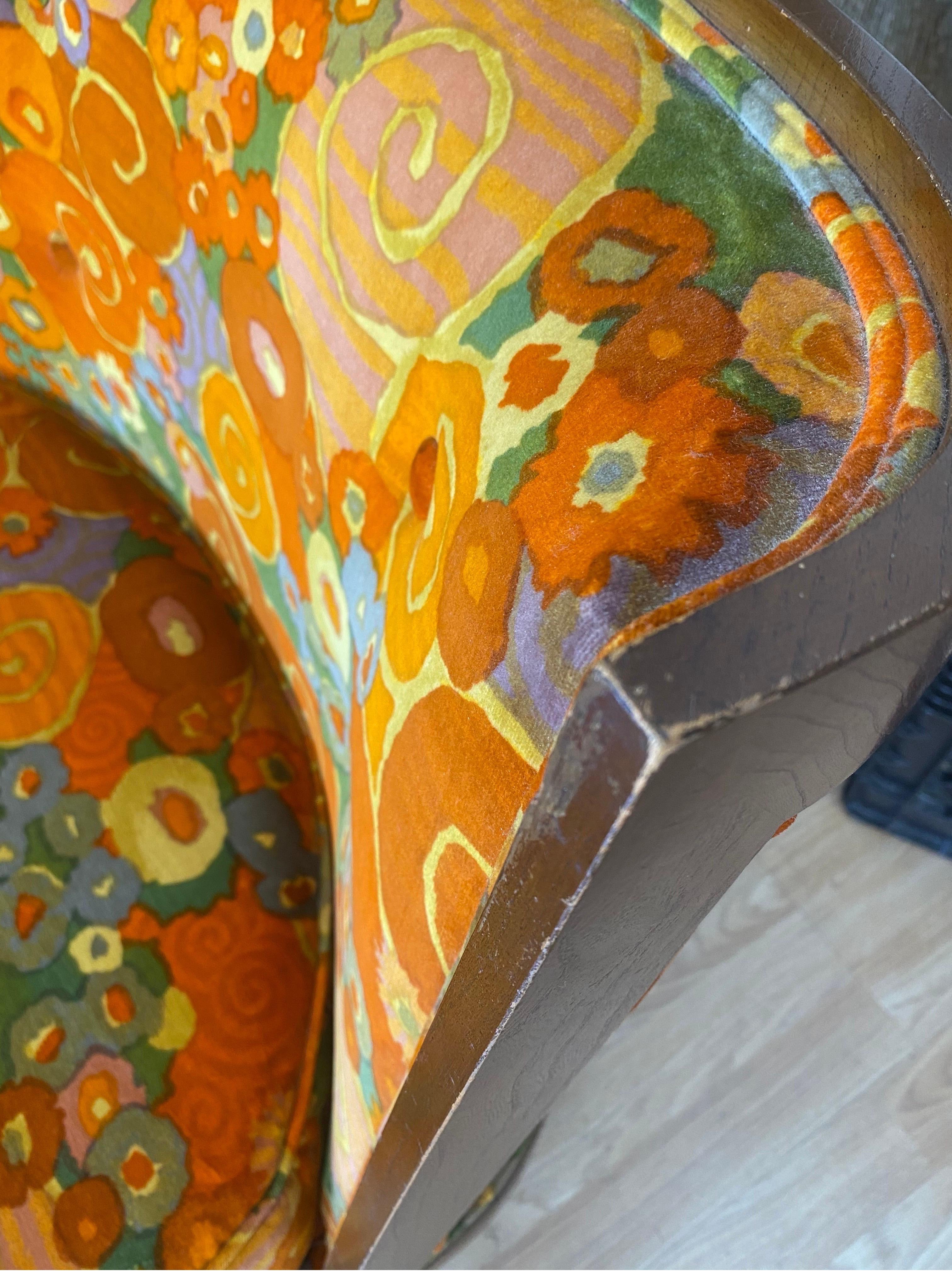Pair of Mid-Century Modern Slipper Chairs with Jack Lenor Larsen Fabric 1