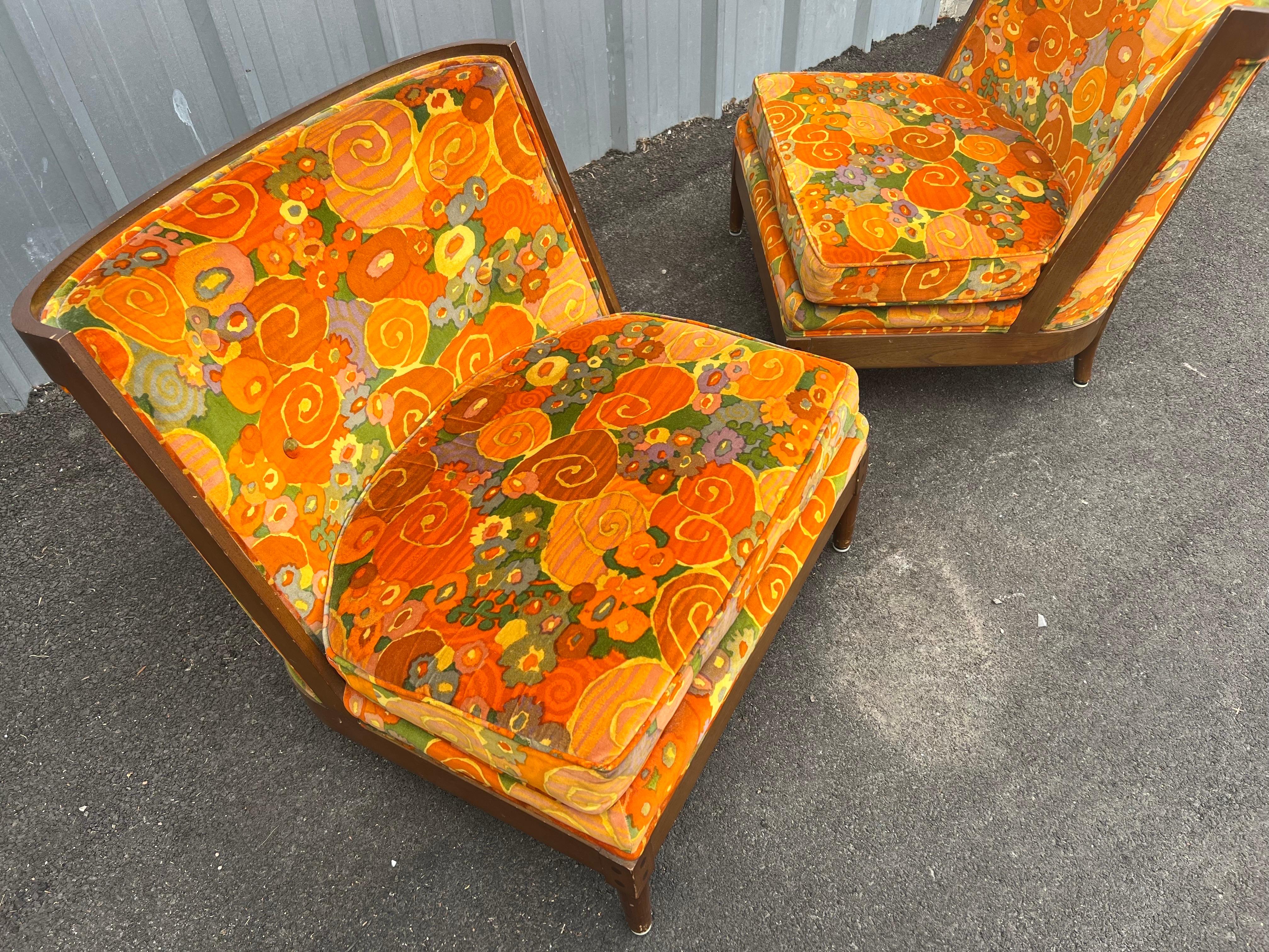 Pair of Mid-Century Modern Slipper Chairs with Jack Lenor Larsen Fabric 2