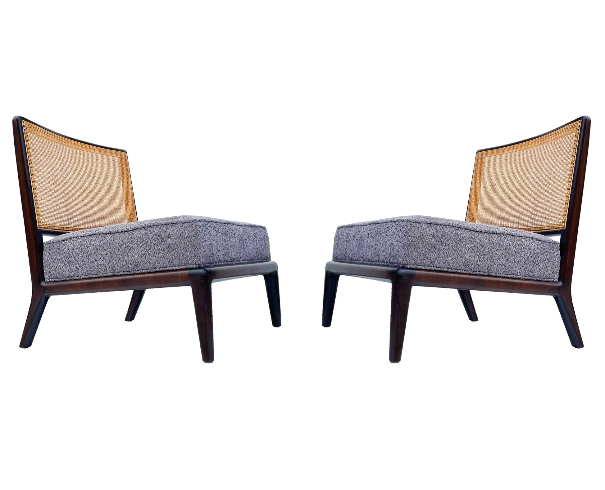 Fabric Pair of Mid Century Modern Slipper Lounge Chairs Attr. to Robsjohn Gibbings 