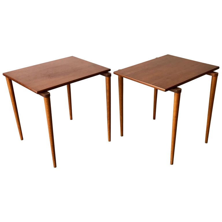 Pair of Mid-Century Modern Small Teak Stacking Side Tables, Denmark