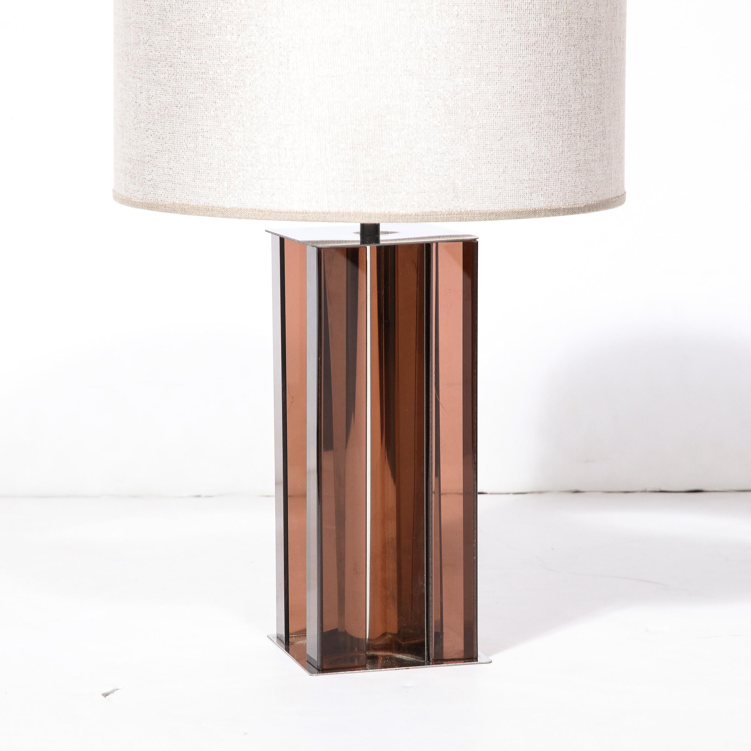 Late 20th Century Pair of Mid-Century Modern Smoked Amethyst Lucite & Polished Chrome Table Lamps For Sale