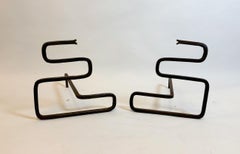 Pair of Mid-Century Modern Snake Firedogs, Wrought Iron, Italy