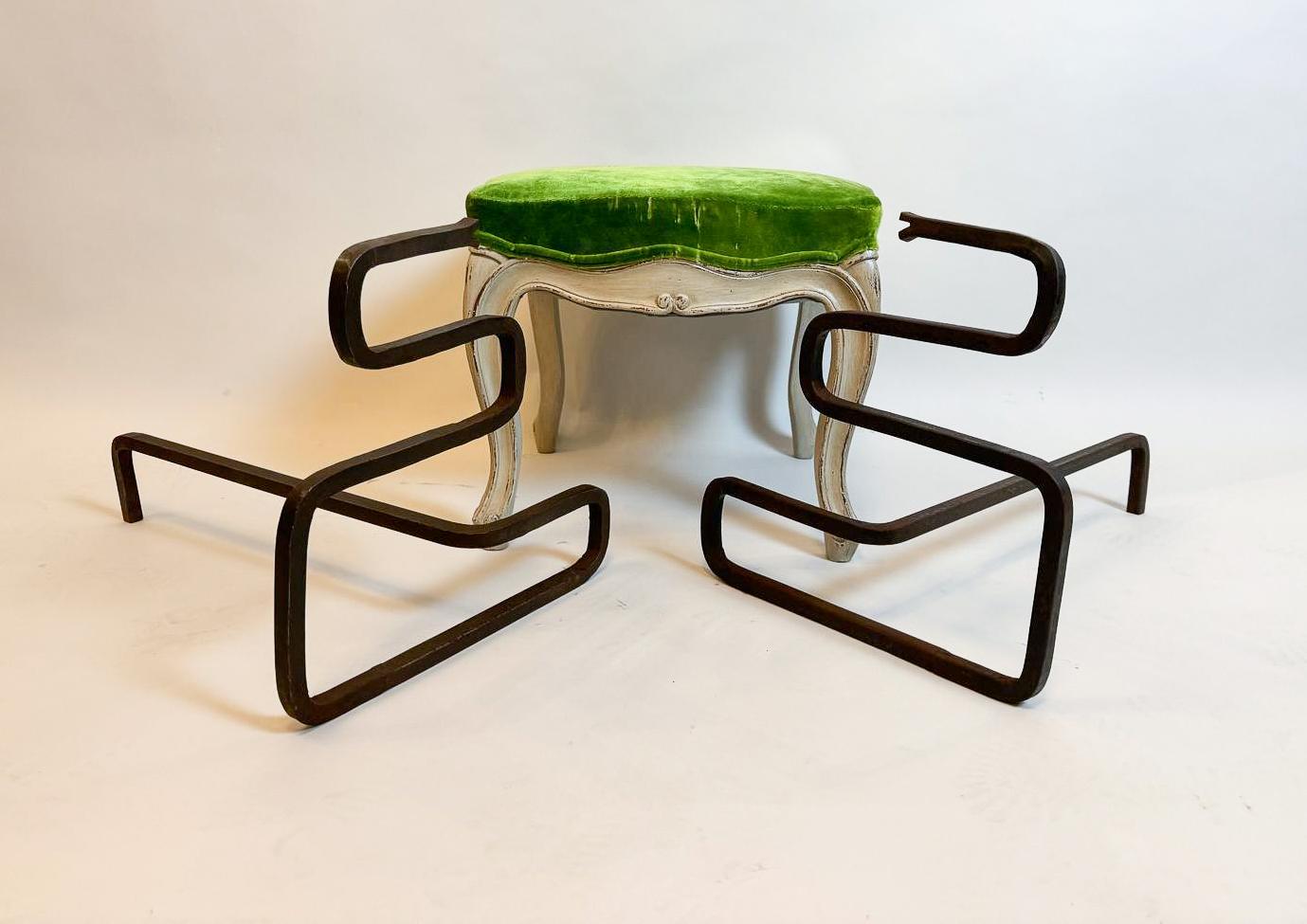 20th Century Pair of Mid-Century Modern Snake Firedogs, Wrought Iron, Italy For Sale