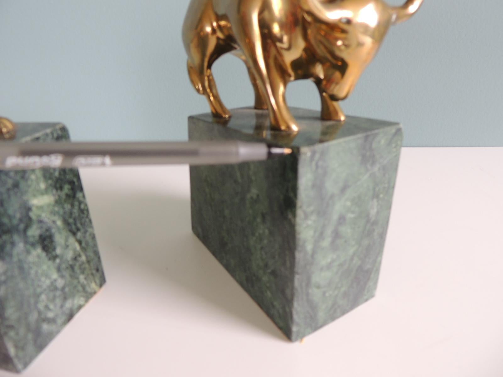 Pair of Mid-Century Modern Solid Brass and Marble Bull and Bear Bookends 2