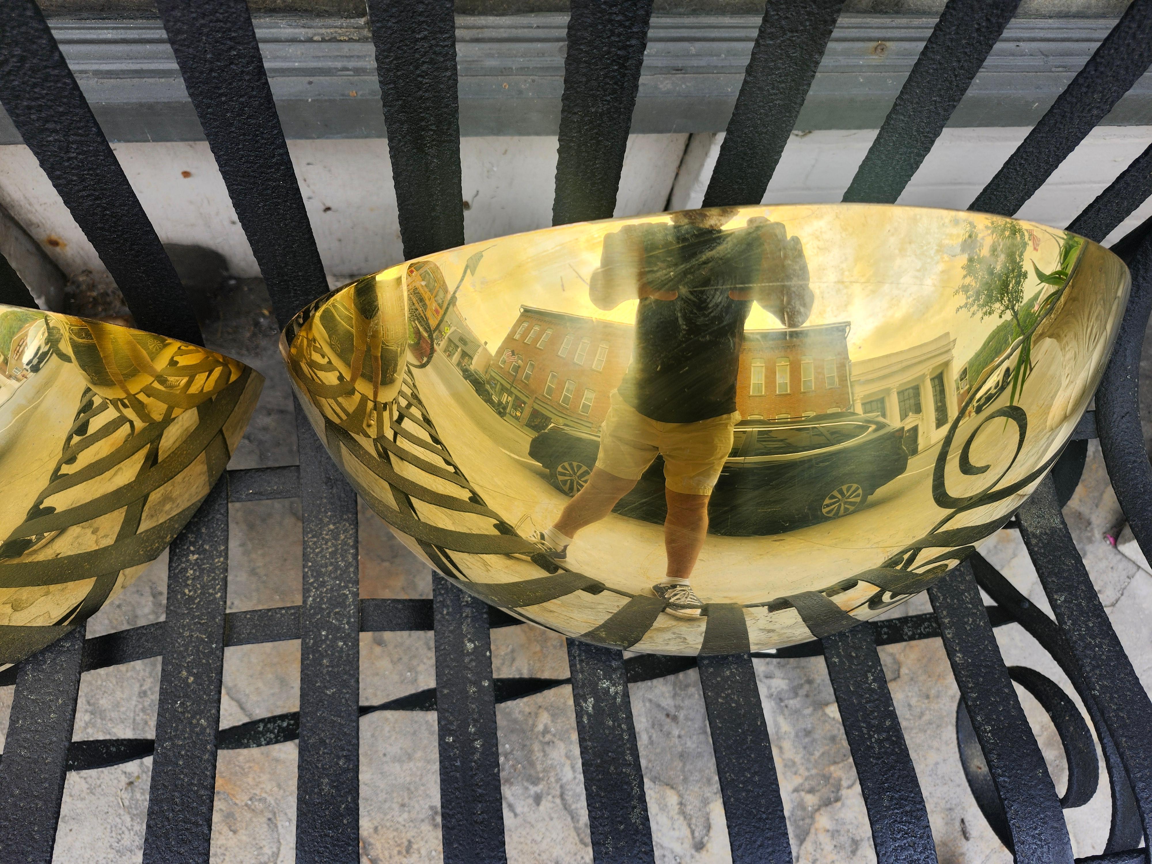 Pair of Mid Century Modern Solid Brass Demi Lune Wall Sconces C1970 For Sale 5