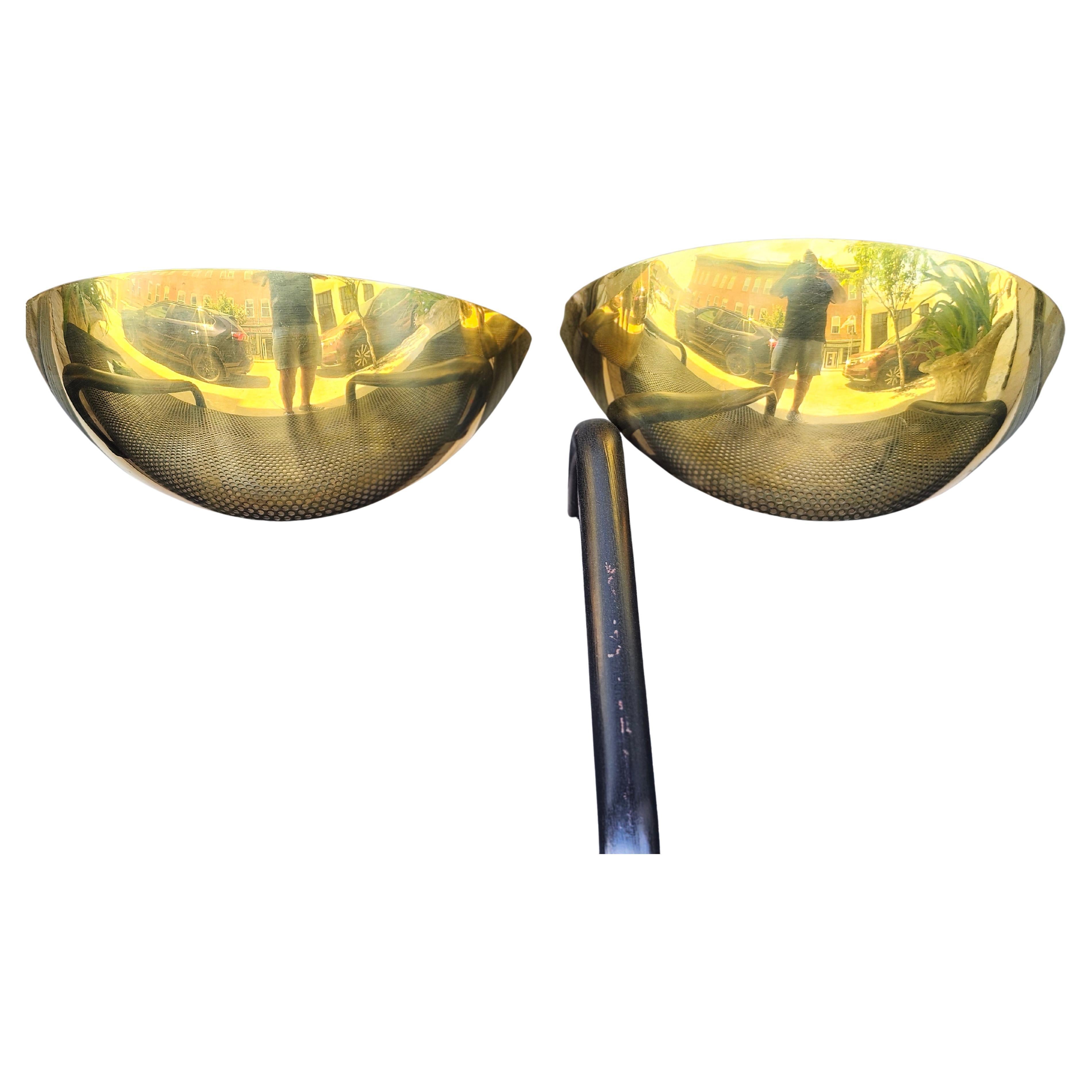 Late 20th Century Pair of Mid Century Modern Solid Brass Demi Lune Wall Sconces C1970 For Sale