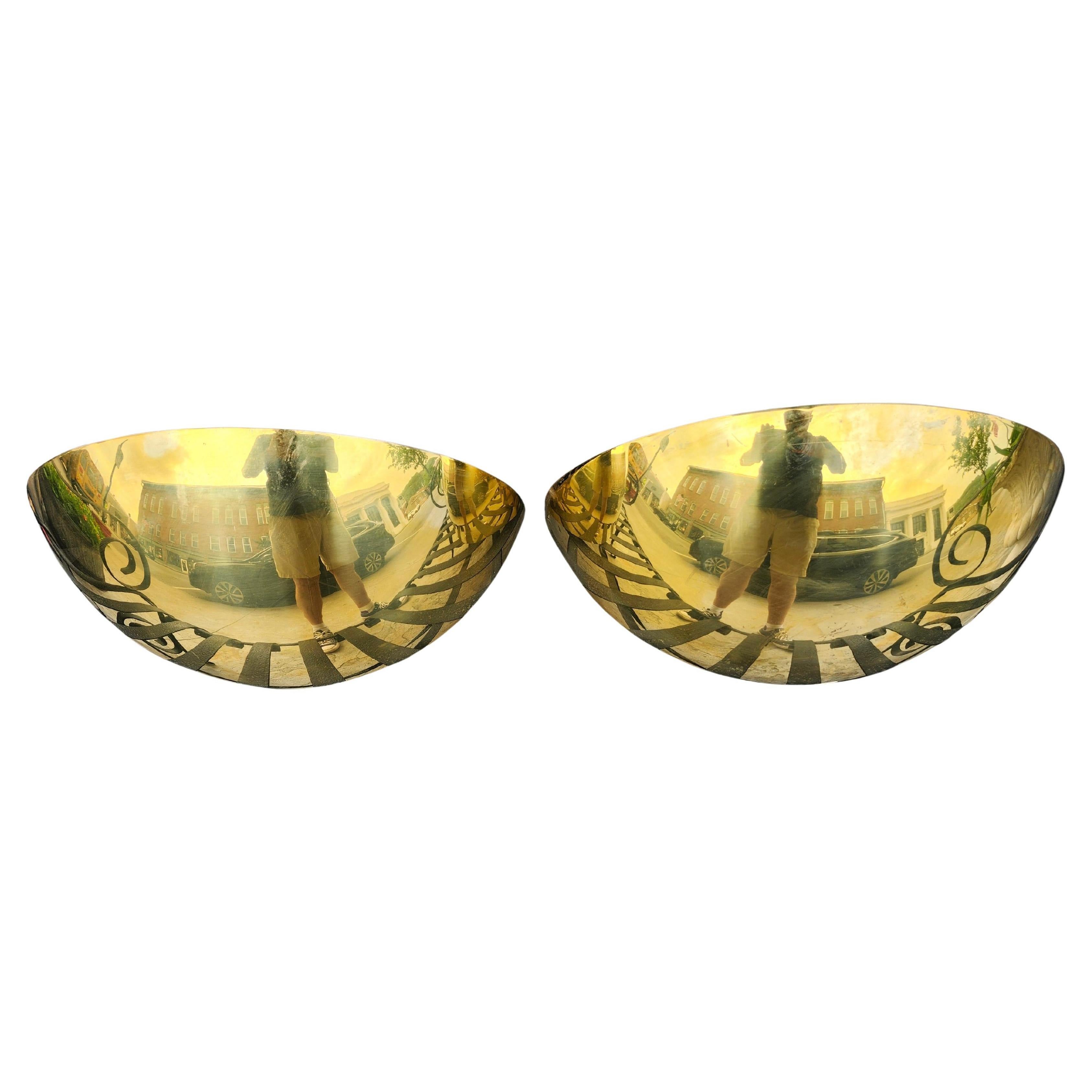 Pair of Mid Century Modern Solid Brass Demi Lune Wall Sconces C1970