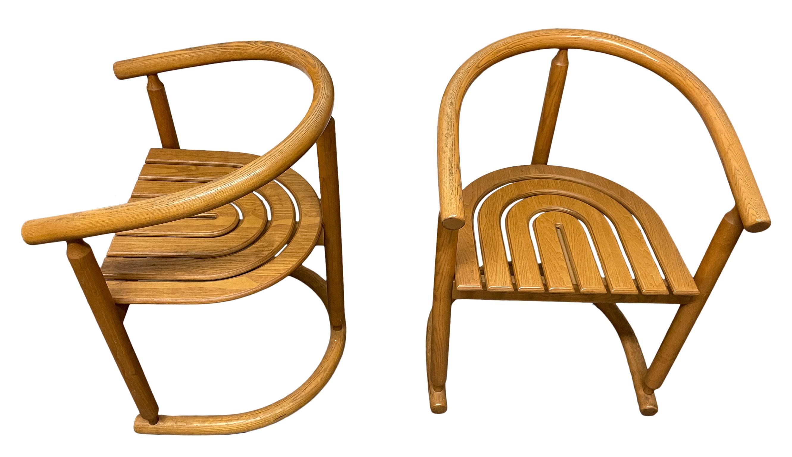 Pair of Mid-Century Modern Solid Oak Horseshoe Arm Chairs 2