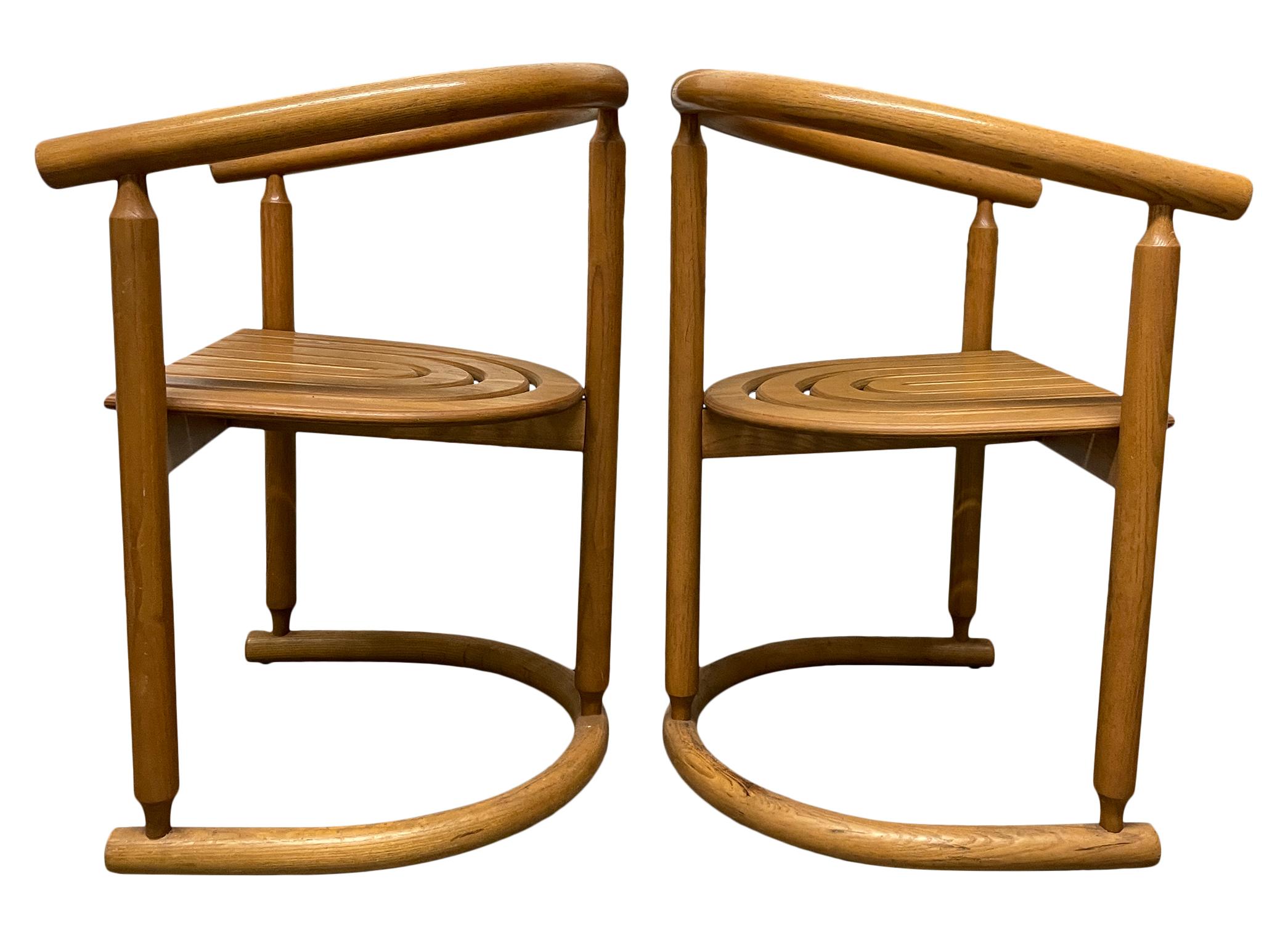 Pair of Mid-Century Modern Solid Oak Horseshoe Arm Chairs 3