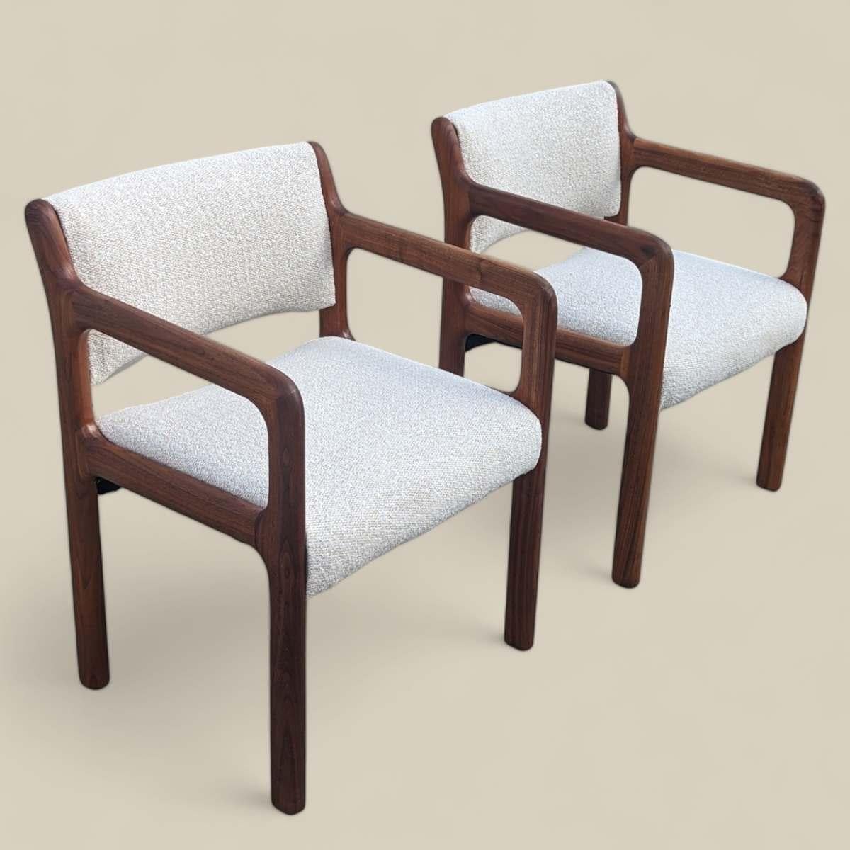 Pair of Mid Century Modern Solid Teak Armchairs with Boucle Upholstery For Sale 5