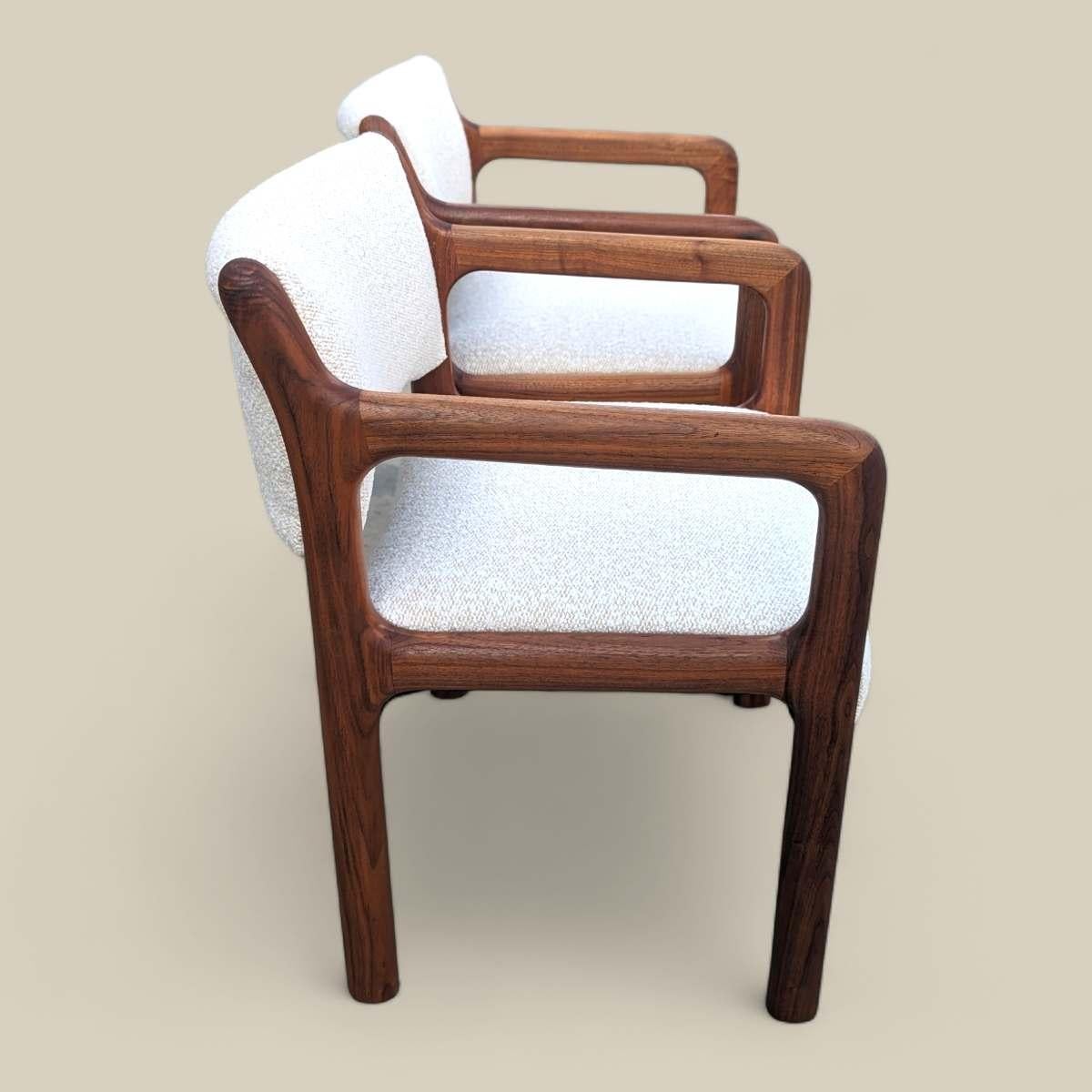 Pair of Mid Century Modern Solid Teak Armchairs with Boucle Upholstery 6