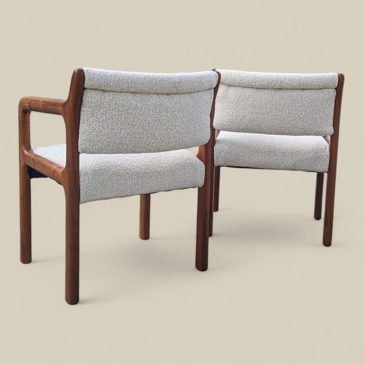 Pair of Mid Century Modern Solid Teak Armchairs with Boucle Upholstery For Sale 7