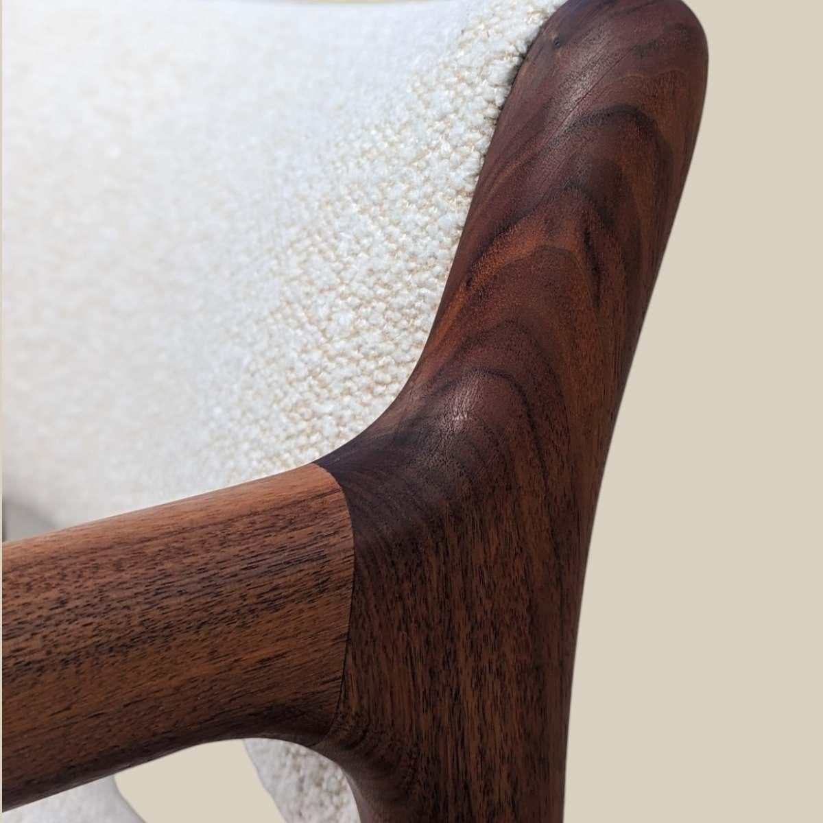 Pair of Mid Century Modern Solid Teak Armchairs with Boucle Upholstery 9