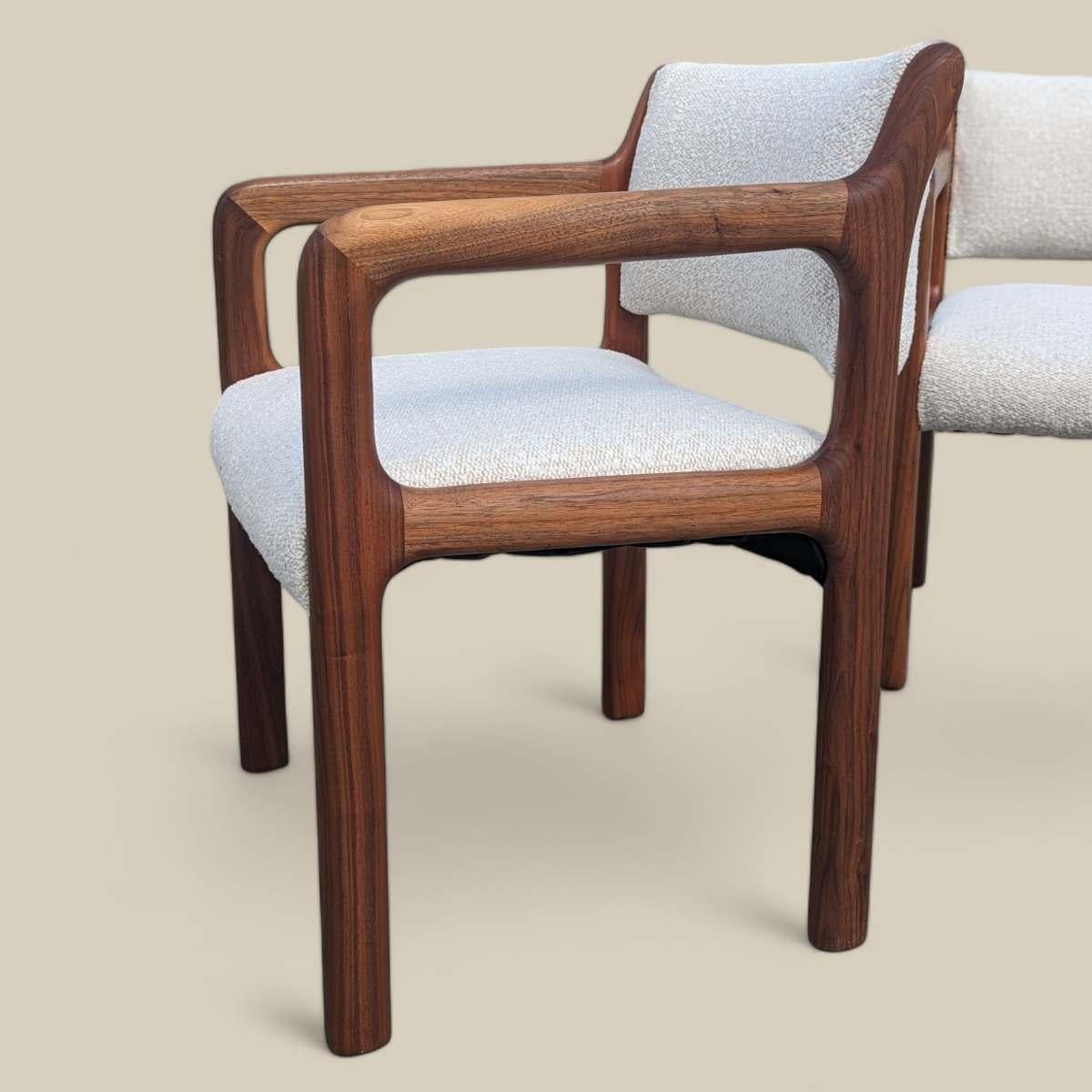 20th Century Pair of Mid Century Modern Solid Teak Armchairs with Boucle Upholstery