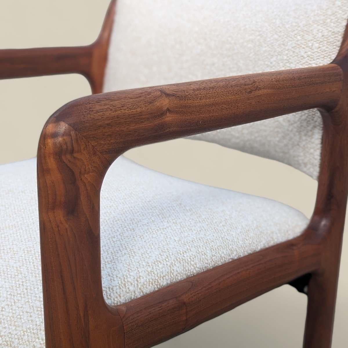 Pair of Mid Century Modern Solid Teak Armchairs with Boucle Upholstery 1