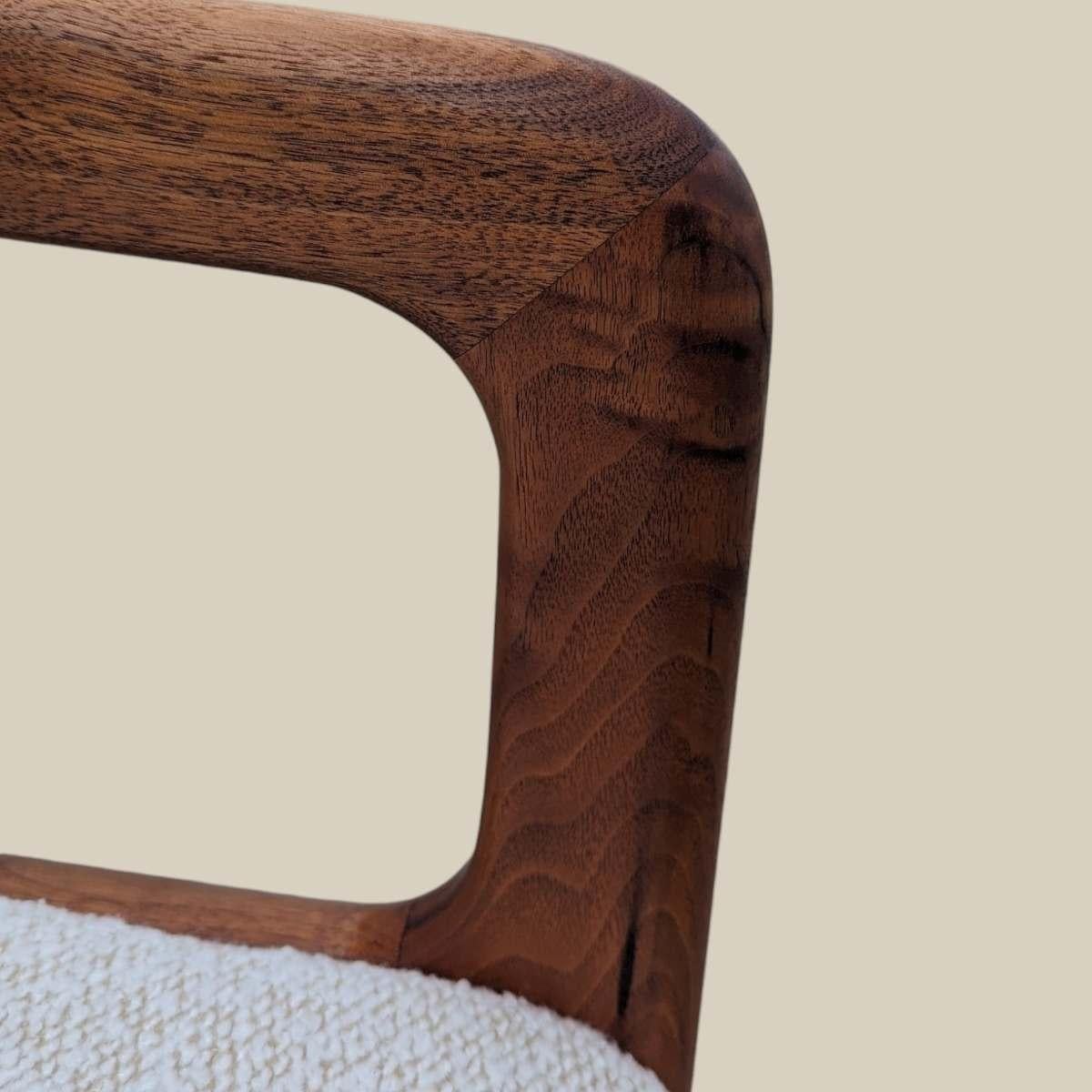 Pair of Mid Century Modern Solid Teak Armchairs with Boucle Upholstery 2