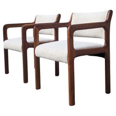Used Pair of Mid Century Modern Solid Teak Armchairs with Boucle Upholstery
