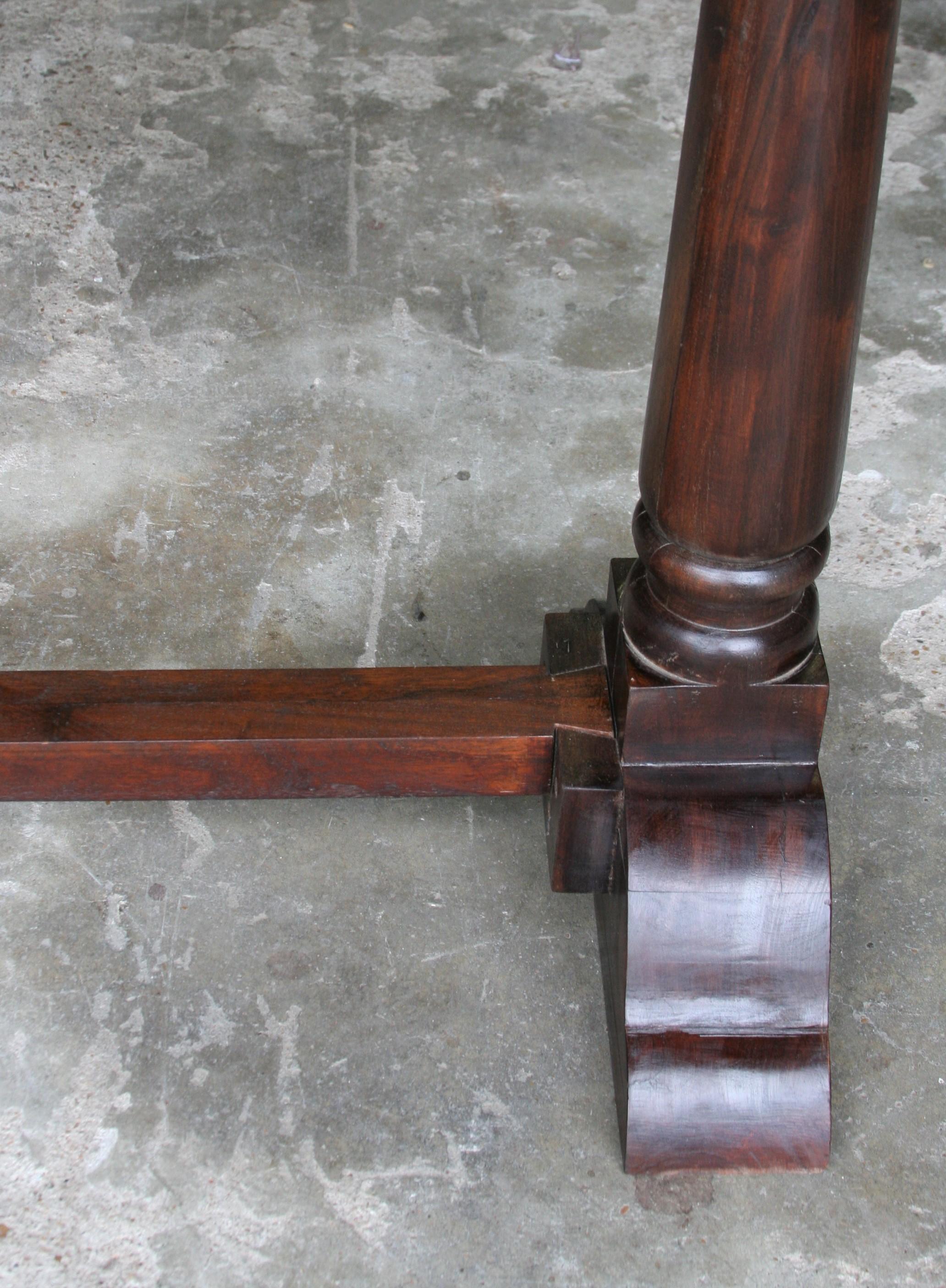 Indian Pair of Mid-Century Modern Solid Teak Wood Console Tables from a Church For Sale