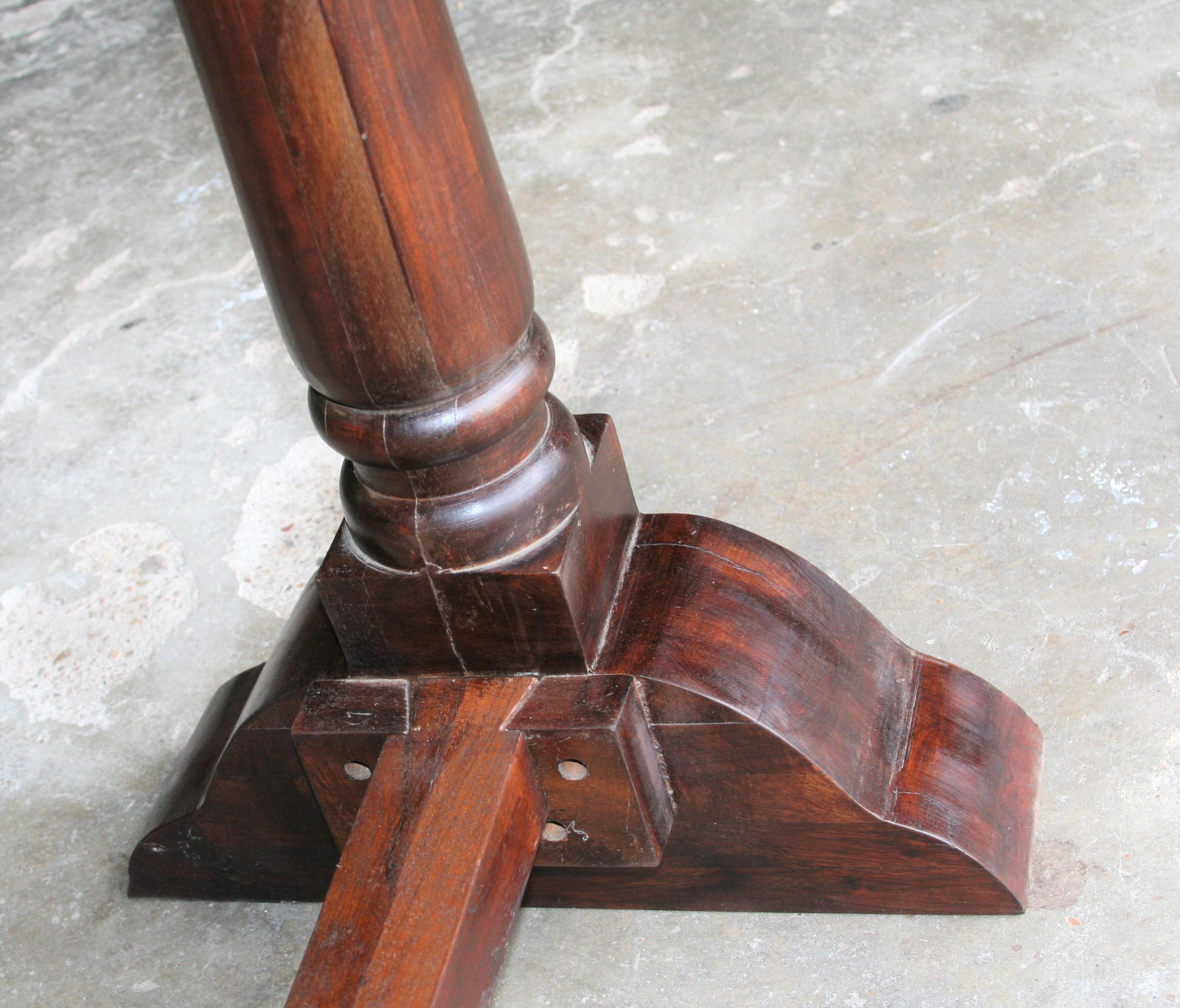 Hand-Crafted Pair of Mid-Century Modern Solid Teak Wood Console Tables from a Church For Sale