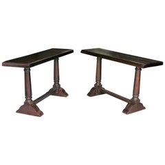 Pair of Mid-Century Modern Solid Teak Wood Console Tables from a Church