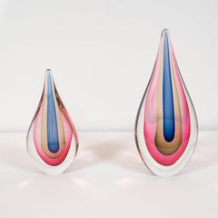 Pair of Mid-Century Modern Sommerso Murano Glass Teardrop Objet D'Arts