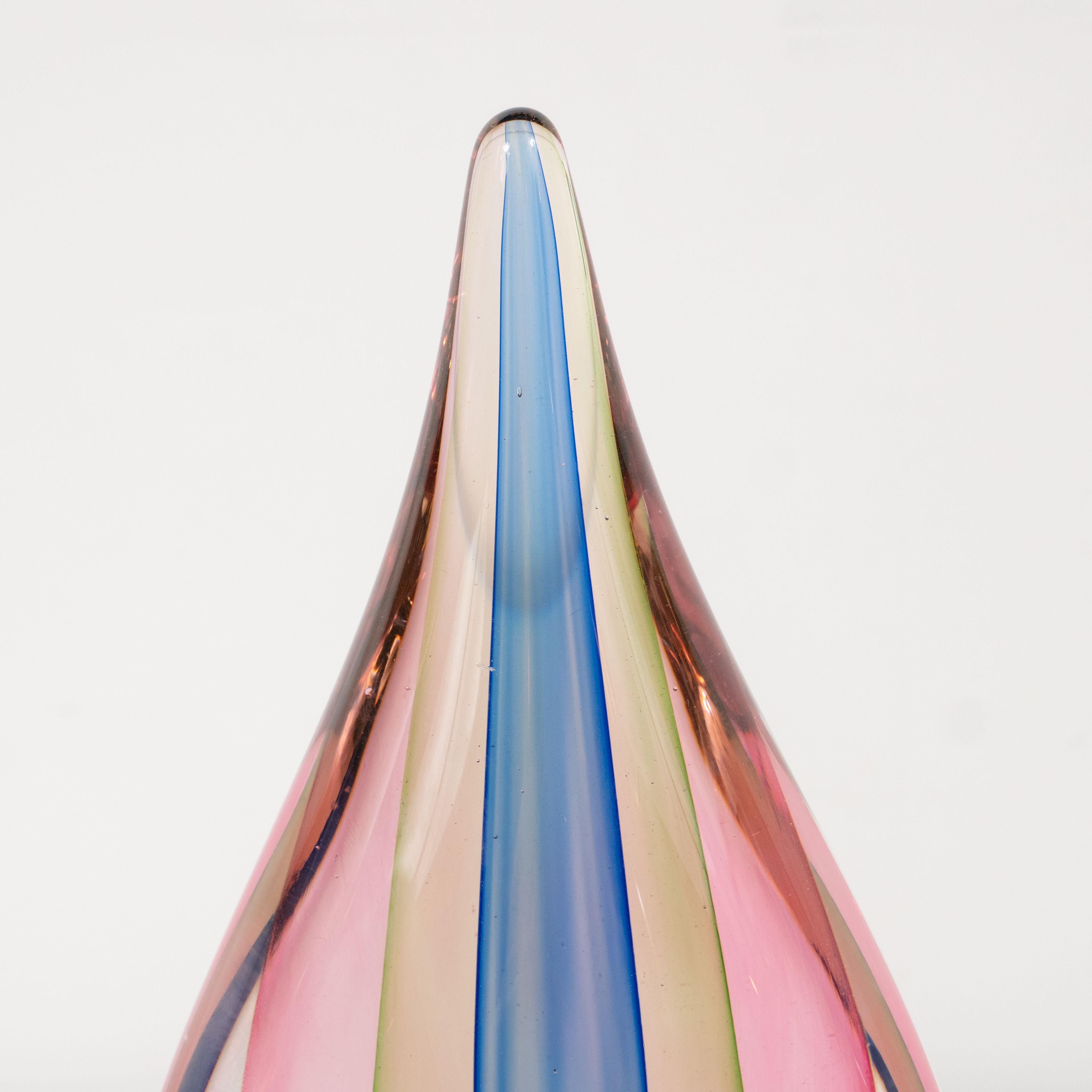 Pair of Mid-Century Modern Sommerso Murano Glass Teardrop Objet D'Arts In Excellent Condition In New York, NY