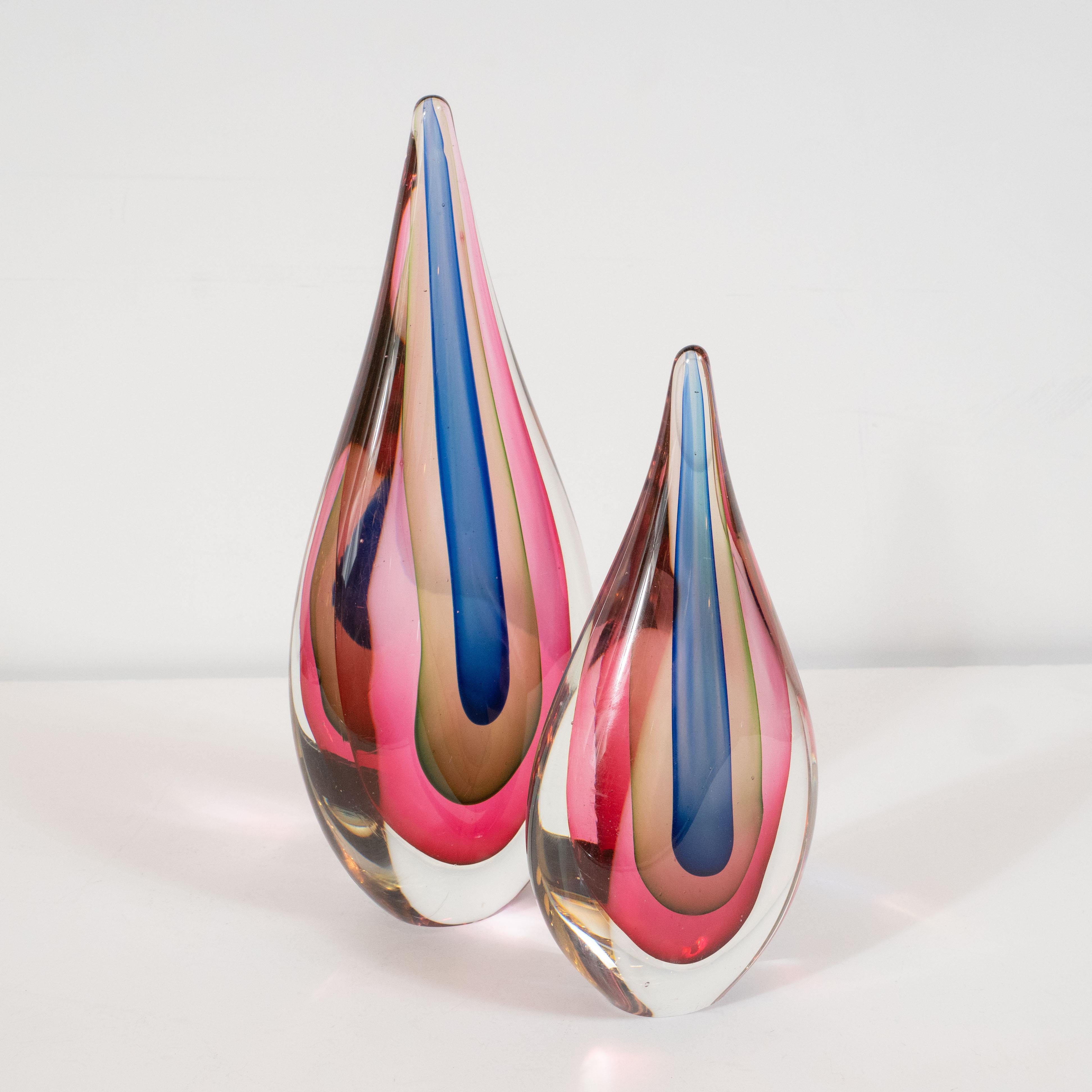 Pair of Mid-Century Modern Sommerso Murano Glass Teardrop Objet D'Arts 2