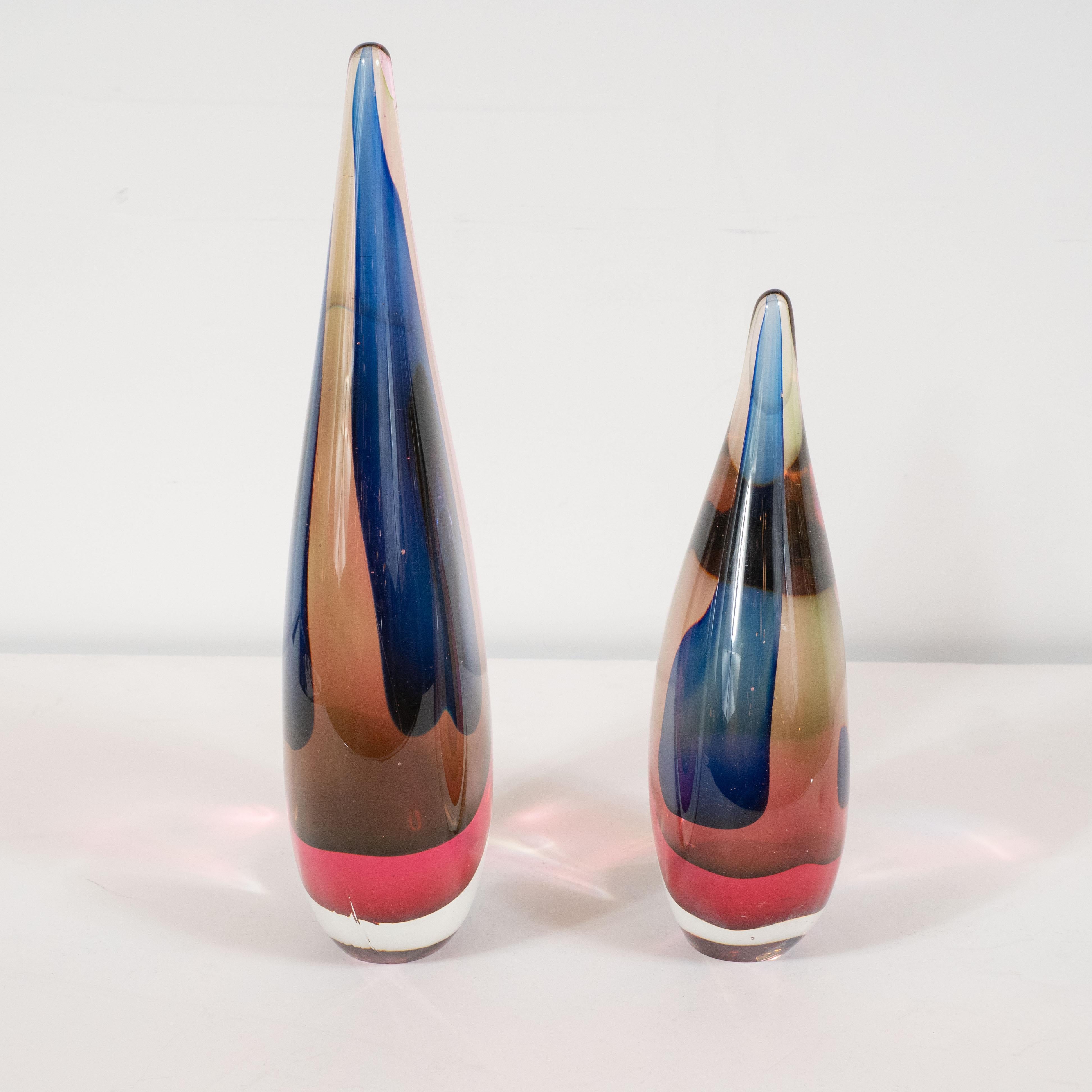 Pair of Mid-Century Modern Sommerso Murano Glass Teardrop Objet D'Arts 3