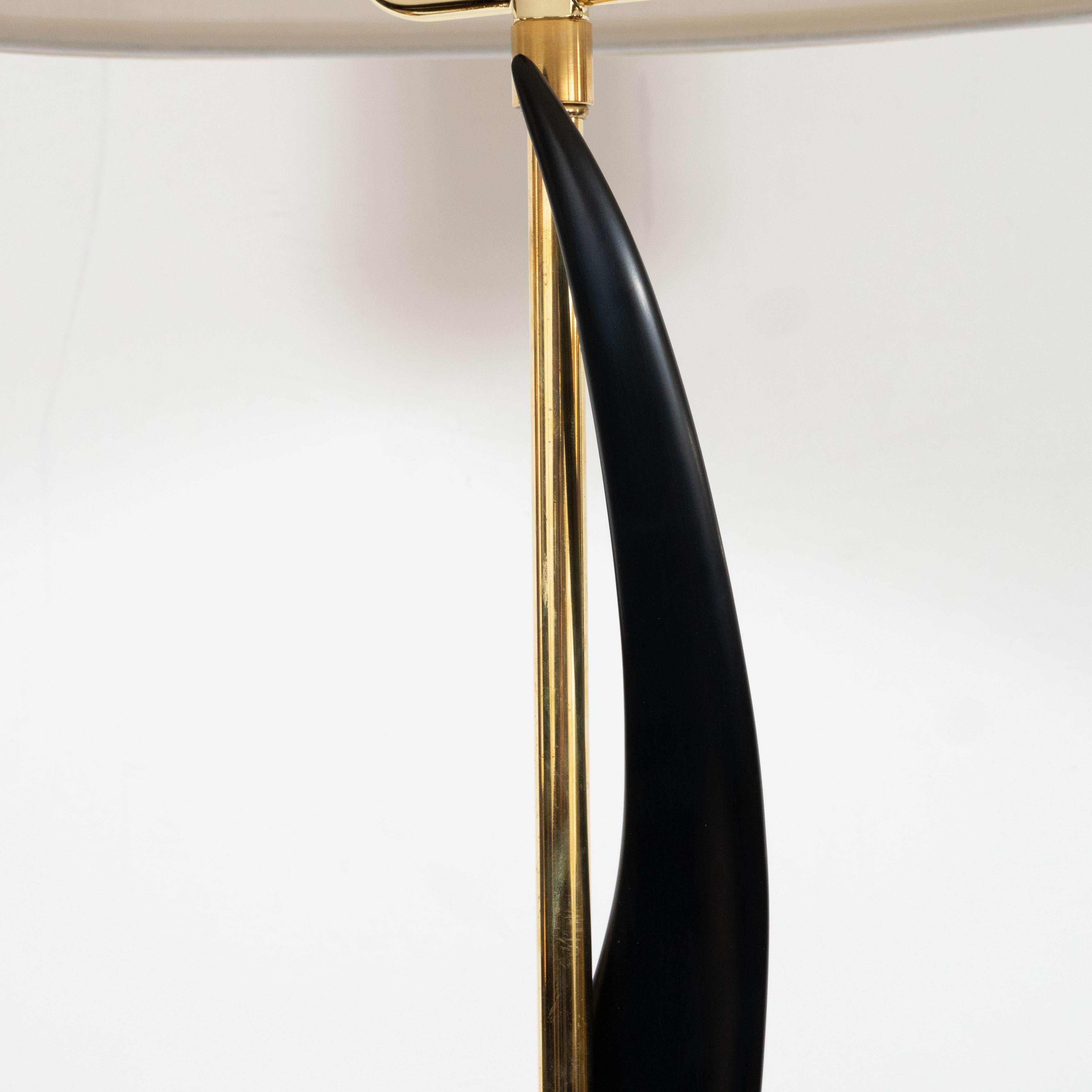 Late 20th Century Pair of Mid-Century Modern Spiral Form Ebonized Walnut and Brass Table Lamps