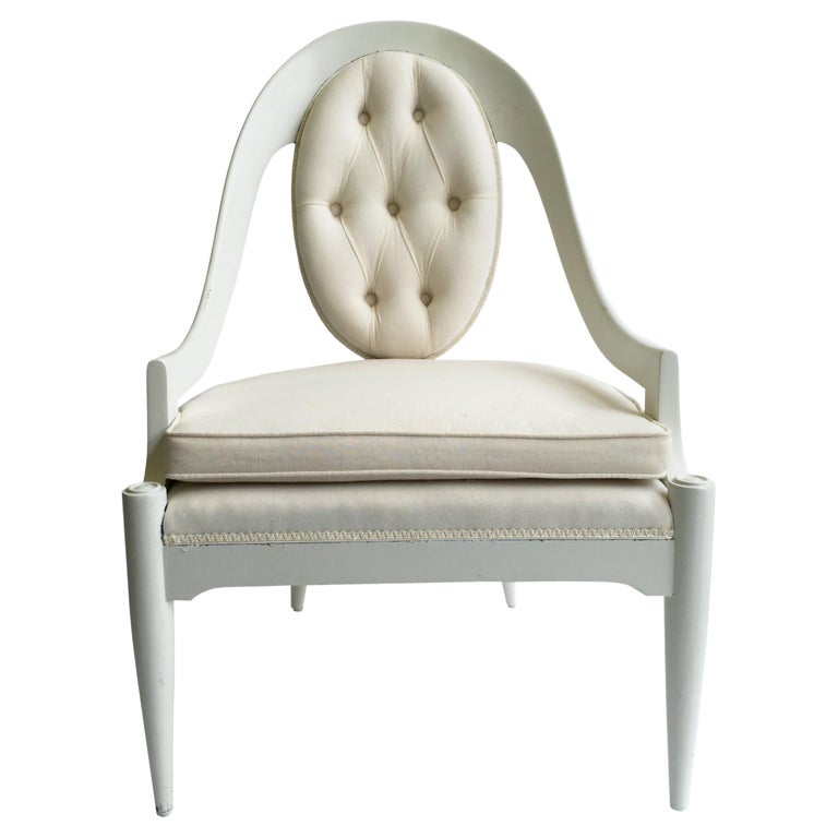 Pair of MidCentury Modern Spoon Back Chairs with Tufted Backrest For