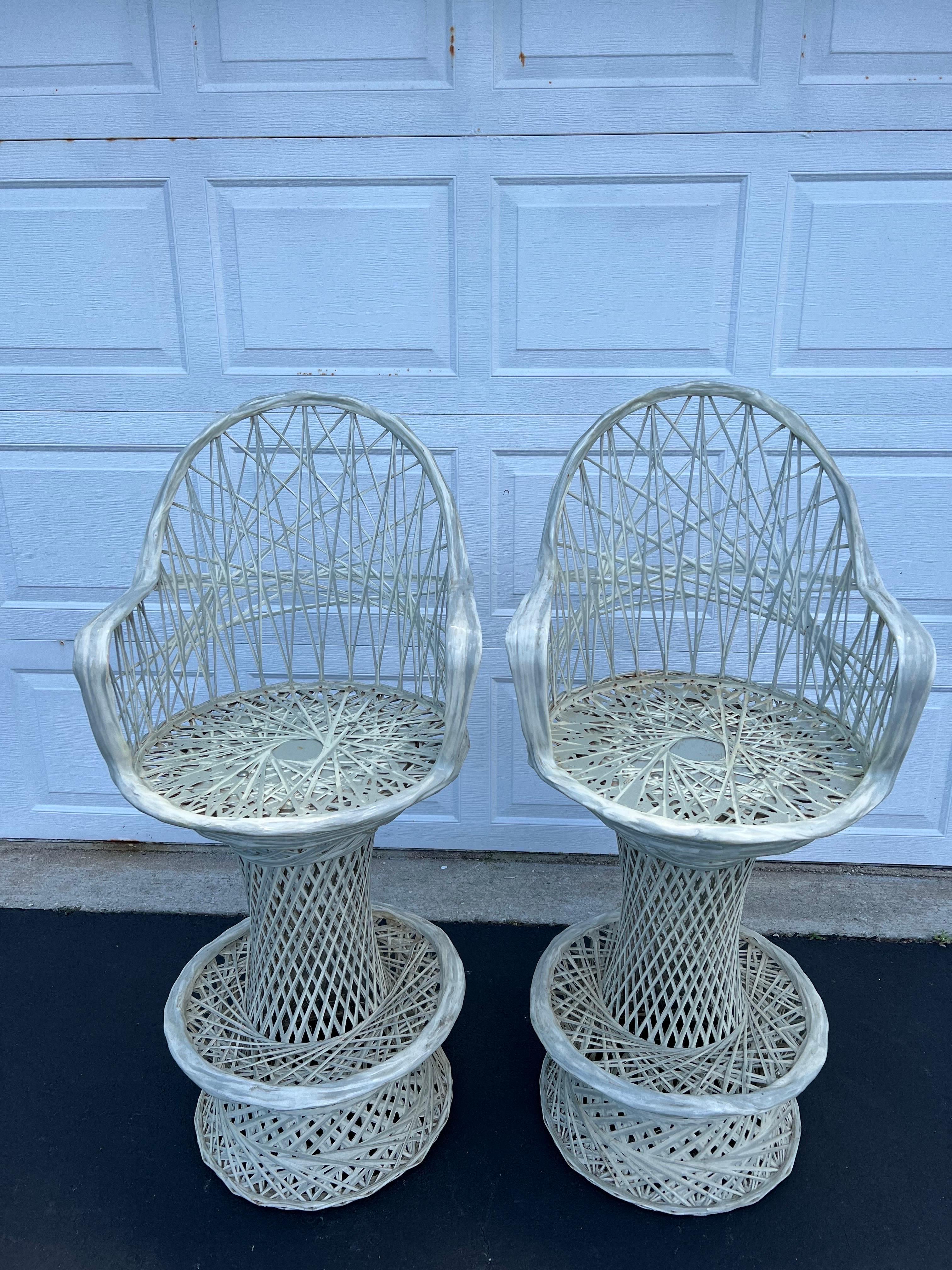 Pair of Mid-Century Modern Spun Fiberglass Bar Stools  In Good Condition For Sale In Redding, CT