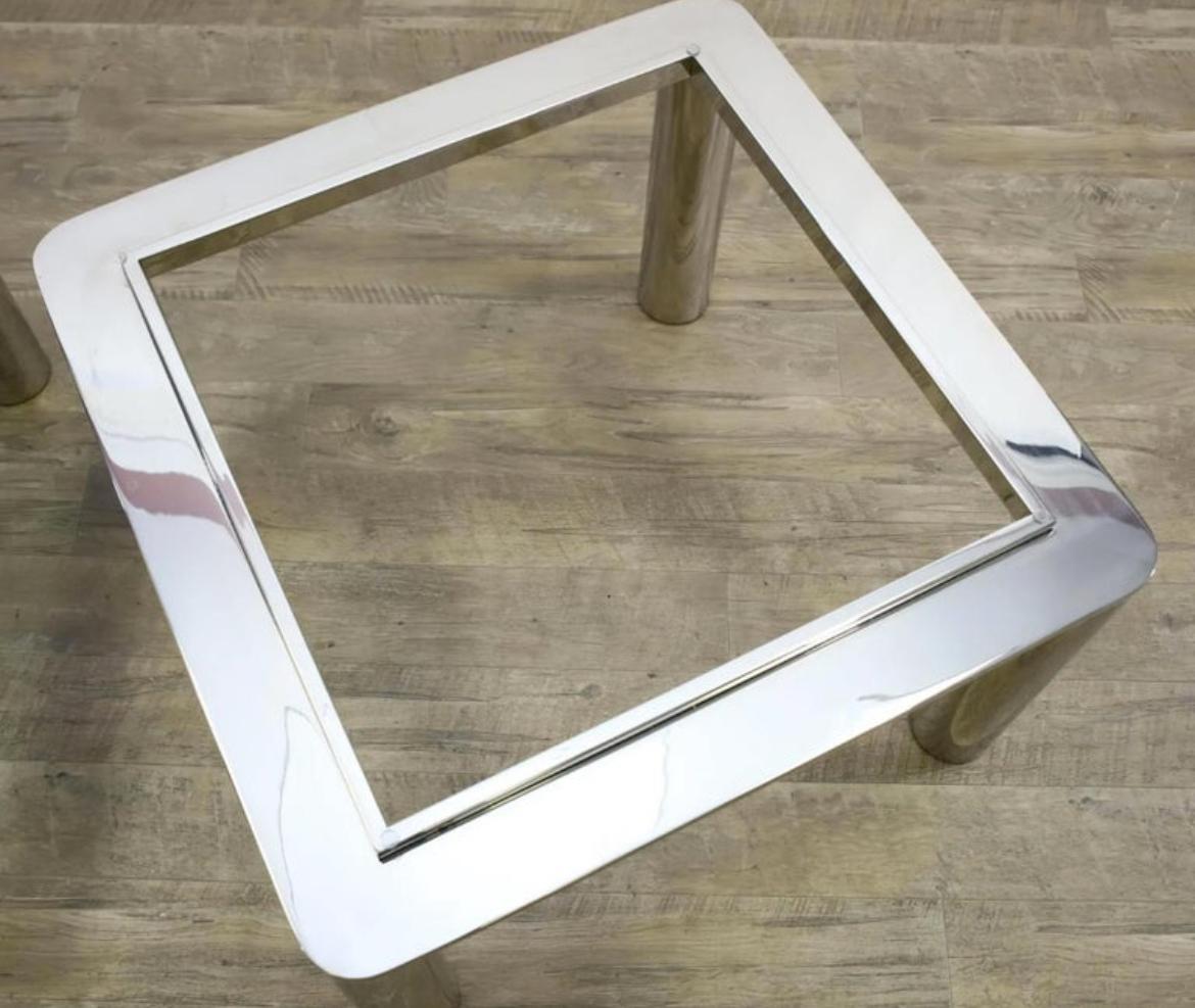 Americano Tavolino quadrato in vetro e tubo cromato moderno del Mid Century