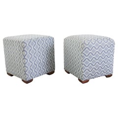 Pair of Mid-Century Modern Square Ottoman Stools or Poufs