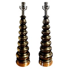 Pair of Mid-Century Modern Stacked Ball Lamps Inspired by James Mont