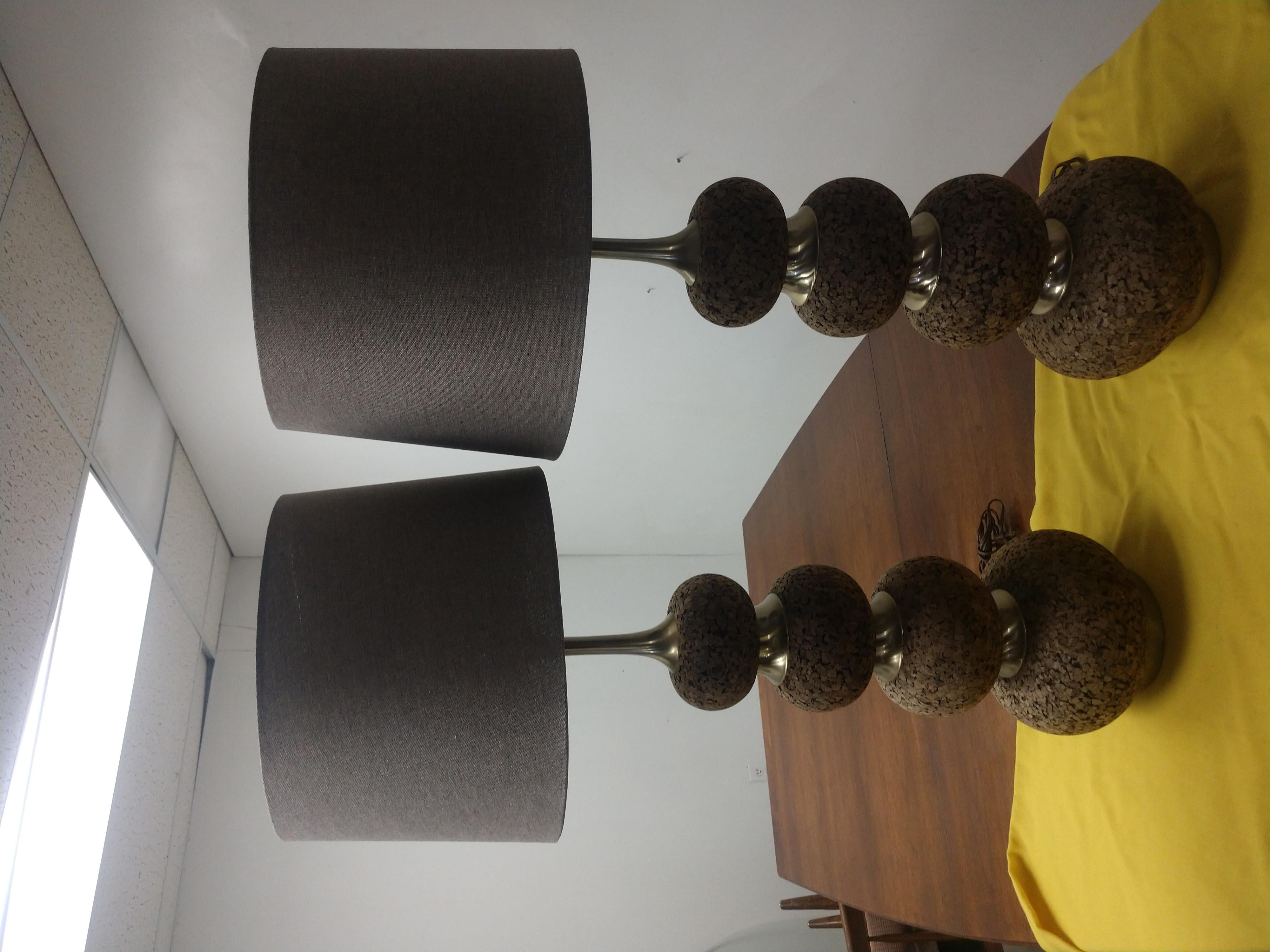 Late 20th Century Pair of Mid-Century Modern Stacked Cork with Chrome Table Lamps