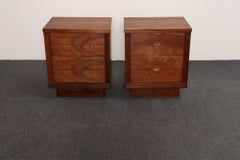 Pair of Mid-Century Modern Stained Mahogany and Brass Two-Drawer Nightstands