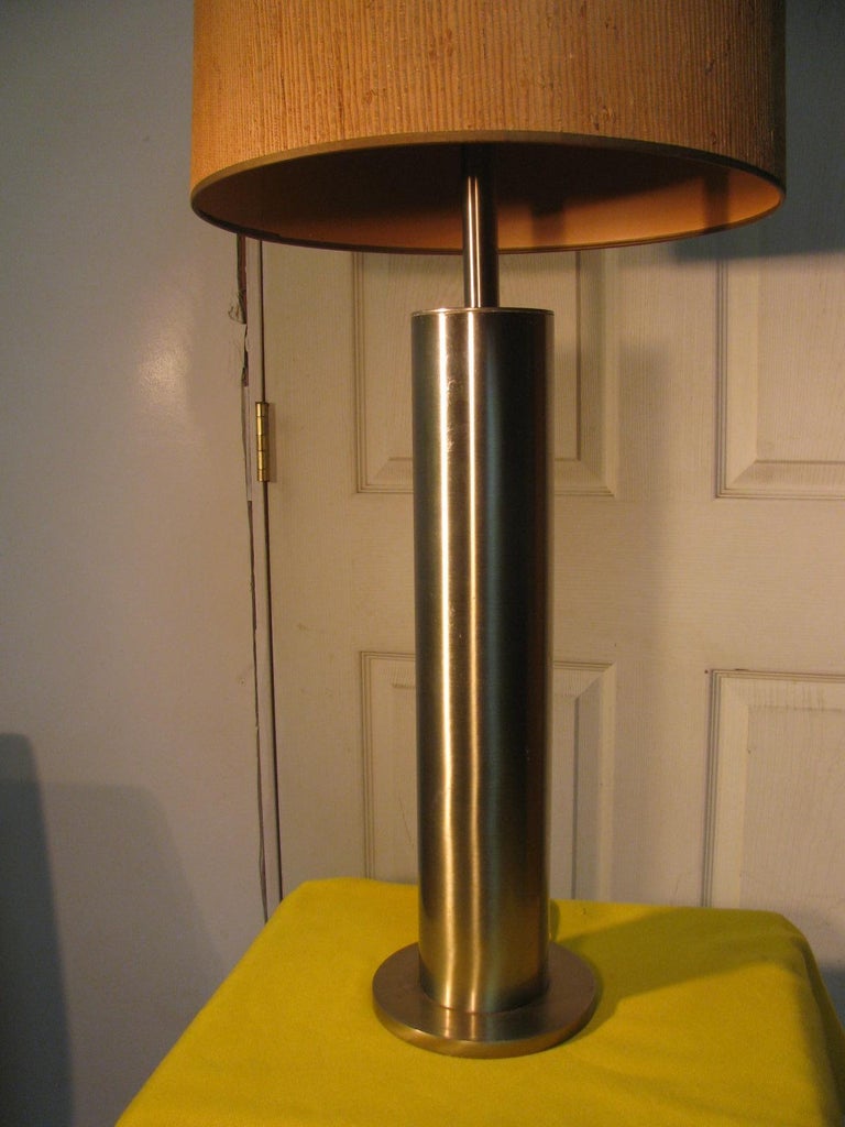 Pair of MidCentury Modern Stainless Steel Cylindrical Table Lamps For