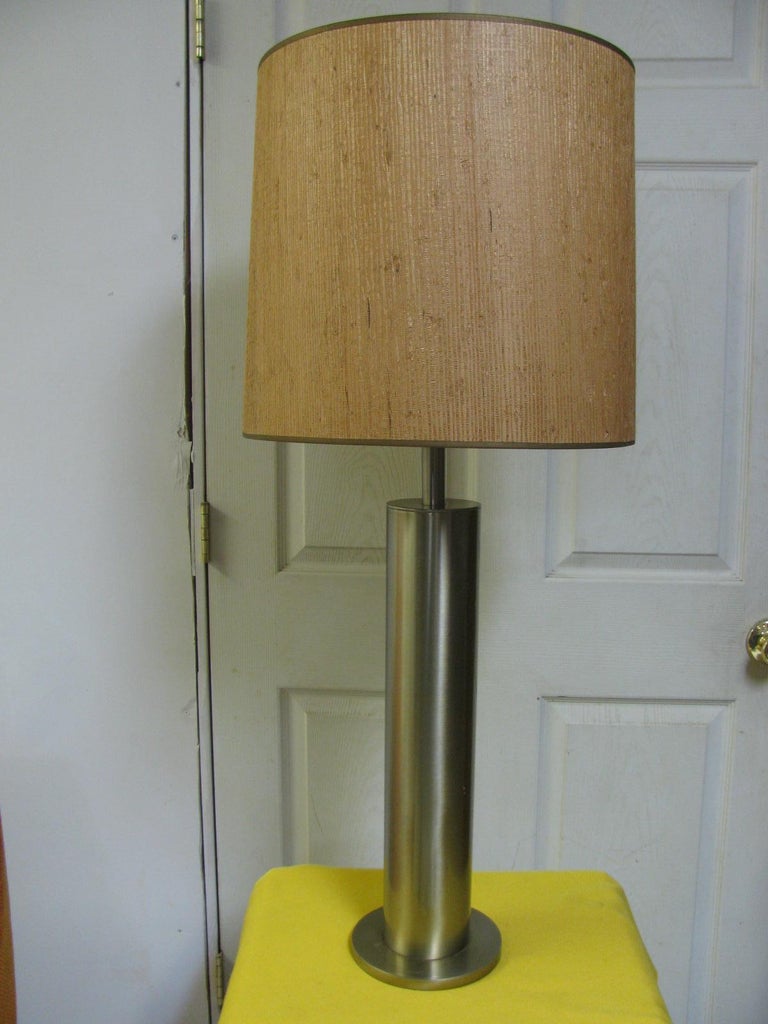 Pair of MidCentury Modern Stainless Steel Cylindrical Table Lamps For