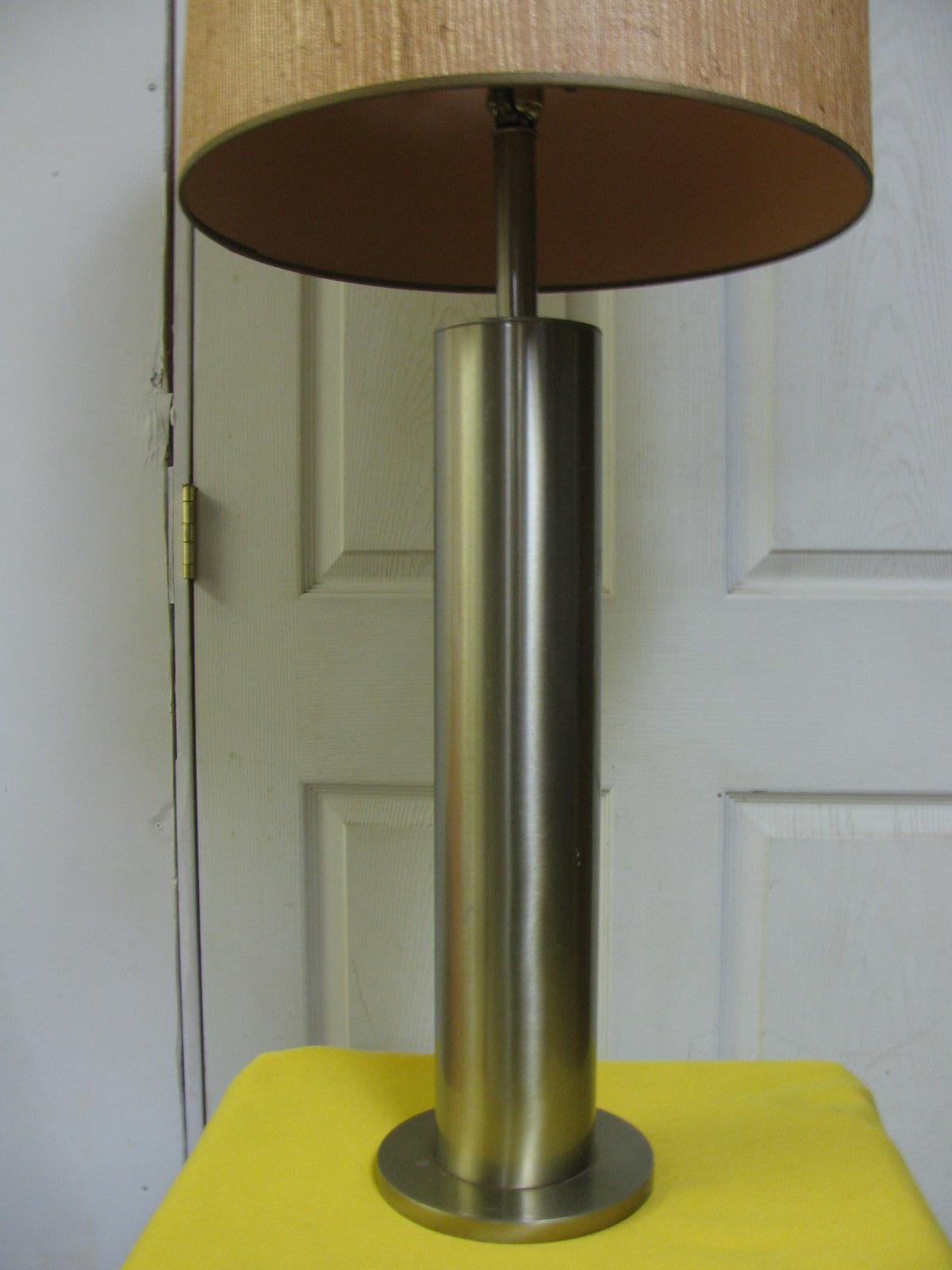 American Pair of Mid-Century Modern Stainless Steel Cylindrical Table Lamps For Sale