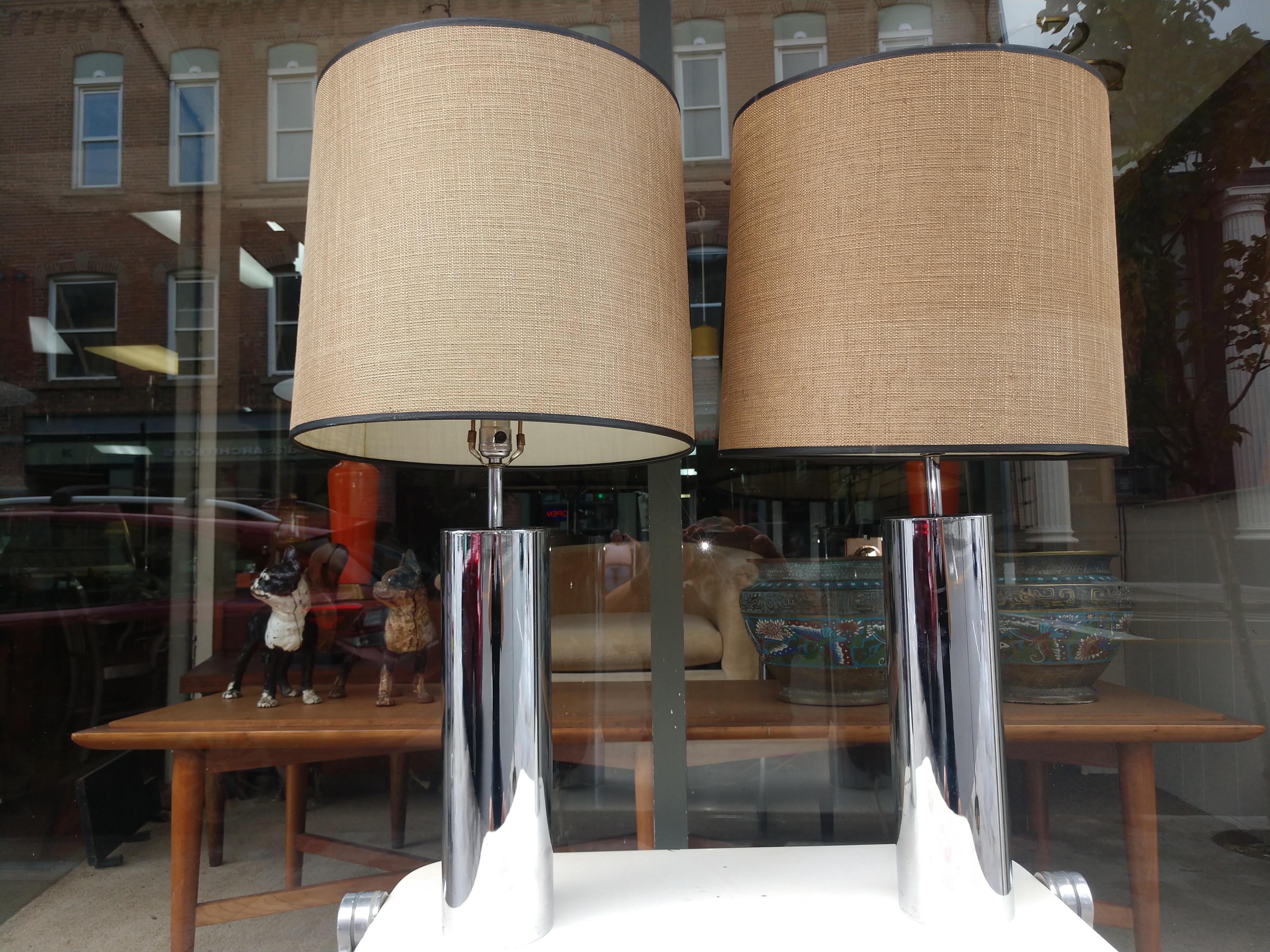 Steel Pair of Mid Century Modern Stainless Table Lamps Robert Sonneman for Kovacs