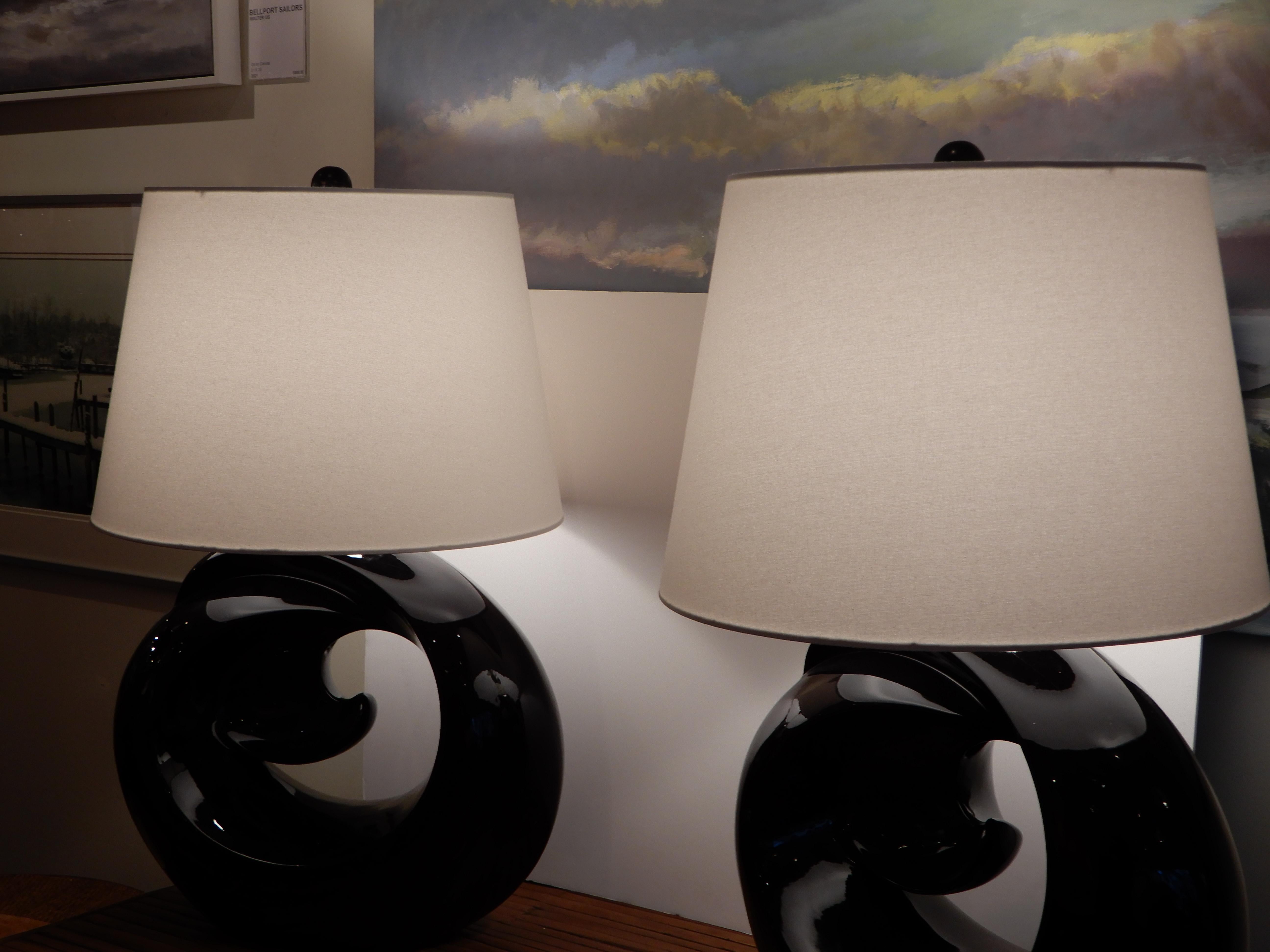 Ebonized Pair of Mid-Century Modern, Statement Table Lamps For Sale