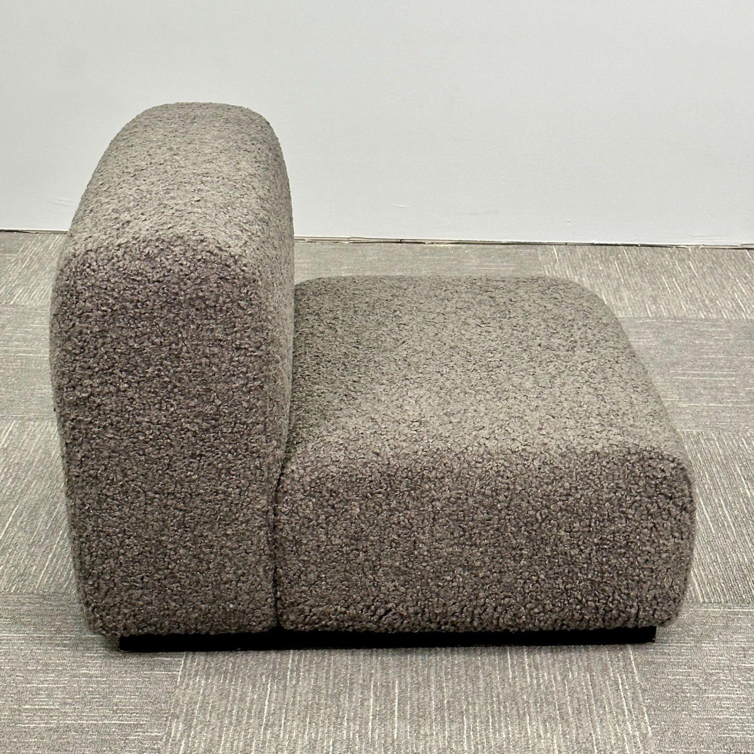 Fabric Pair of Mid-Century Modern Stendig Lounge / Slipper Chairs, Gray Bouclé For Sale