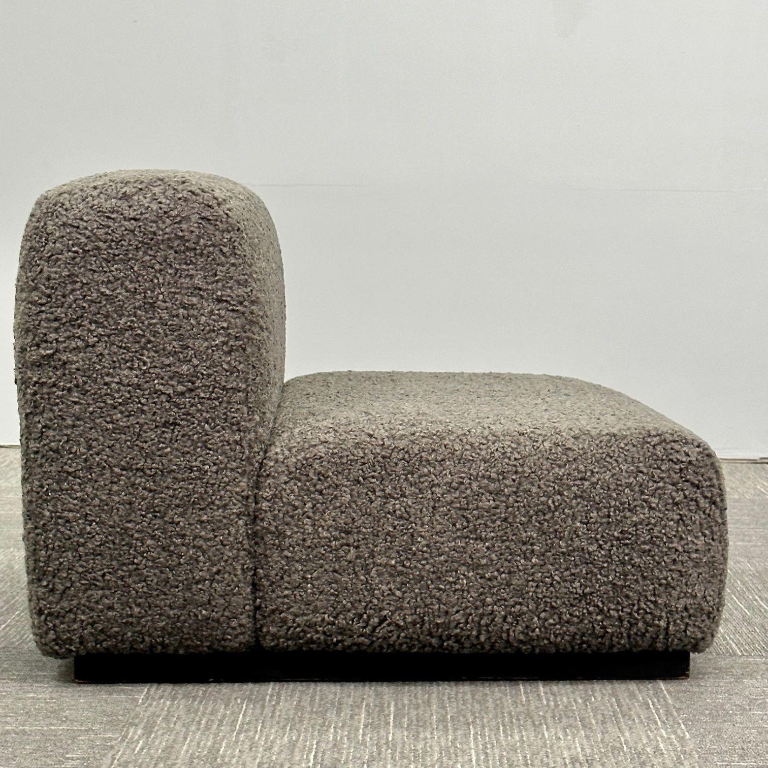 Pair of Mid-Century Modern Stendig Lounge / Slipper Chairs, Gray Bouclé For Sale 1