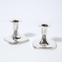 Pair of Mid-Century Modern Sterling Geometric Four Sided Candlesticks